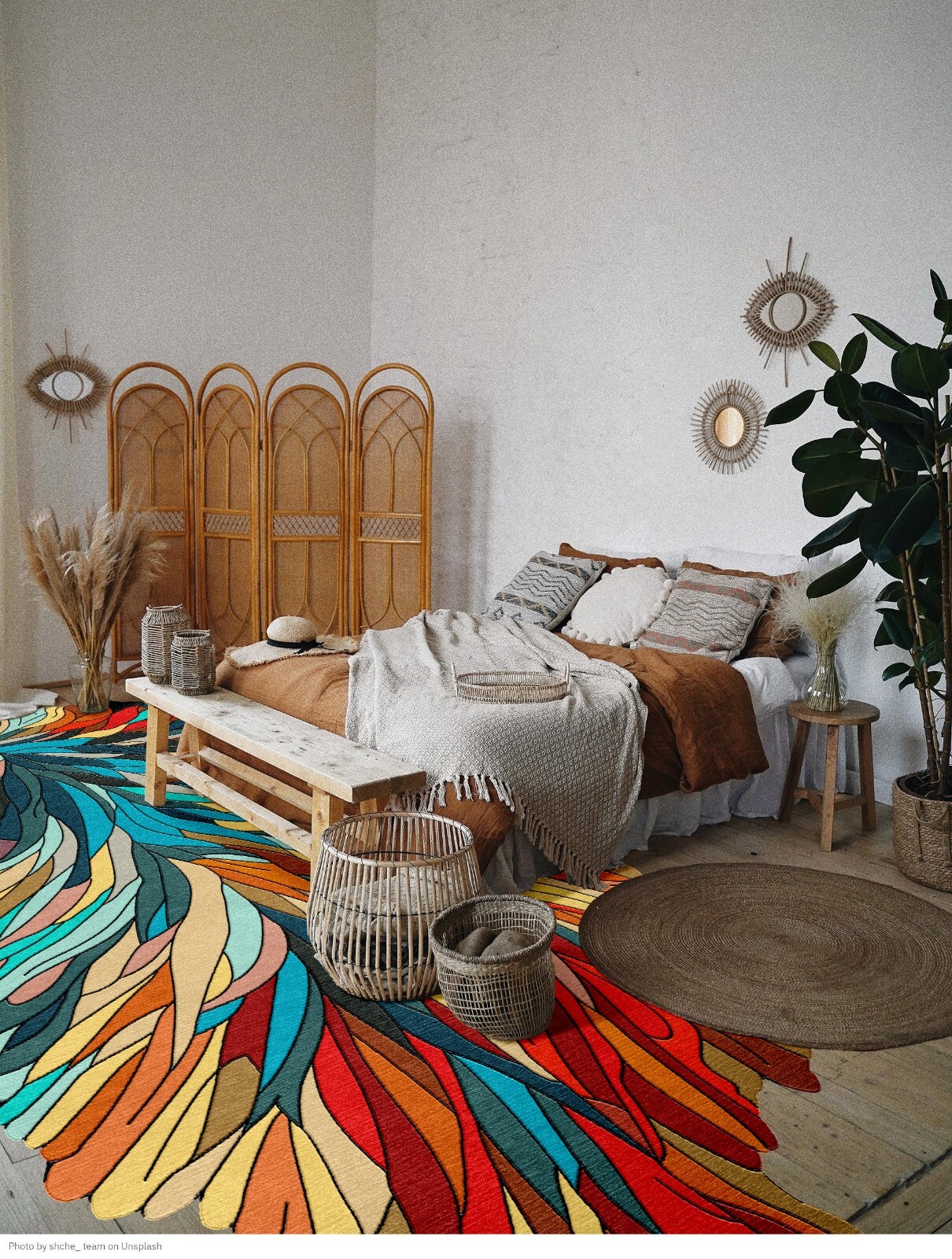 Handmade Irregular Shape Wool Area Rug | Unique Contemporary Botanical Design