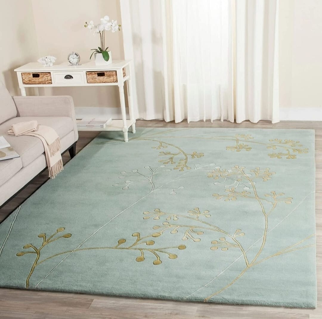 Gray Flower Print Hand Tufted Carpet 100% Wool Customized Area Rug For Bed Room