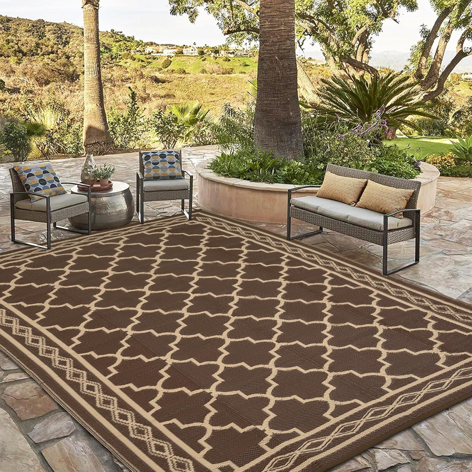 10 x 14 FT Outdoor Rug Waterproof Reversible Carpet Patio Rugs Large Camping Mat