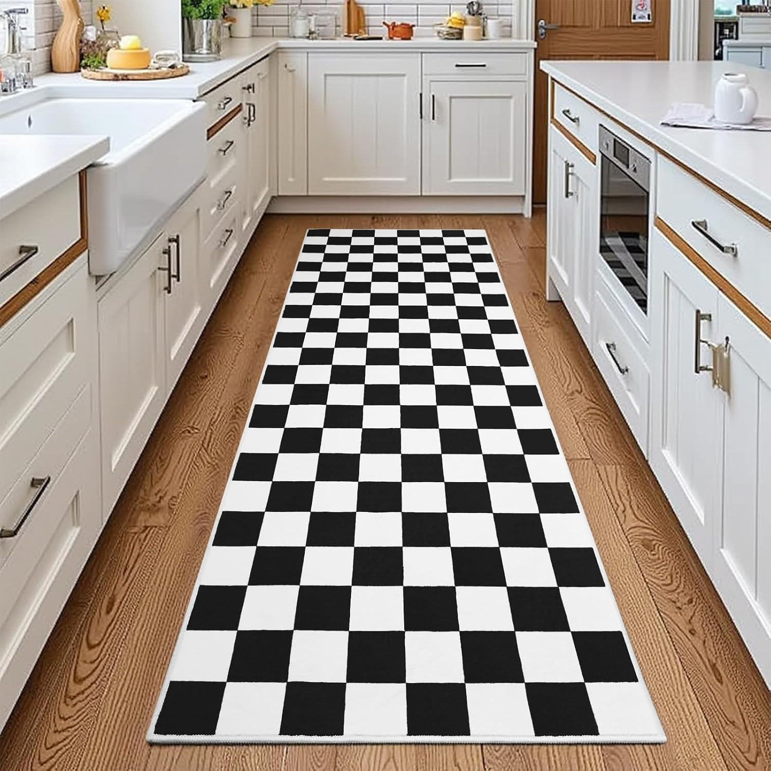 Black And White Checkered Area Rug For Kitchen 2×6 Runner Rugs Washable With Non