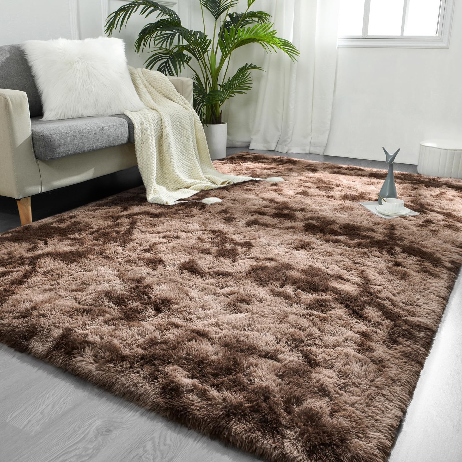 6×9 Feet Large Area Rugs for Living Room, Tie-Dyed Coffee Shaggy Rug Fluffy T…