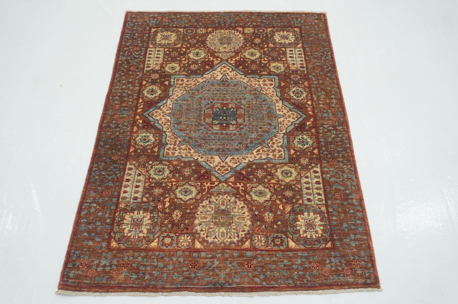 3×5 ft Brown Mamluk Afghan Hand Knotted Wool Medallion Area Rug