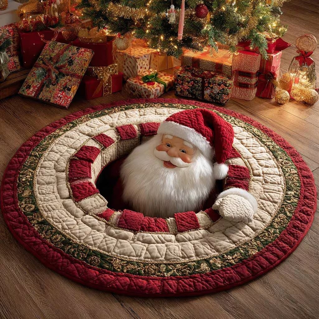 3D Illusion Santa Claus Round Rug Christmas Winter Holiday Floor Decor Xmas Home