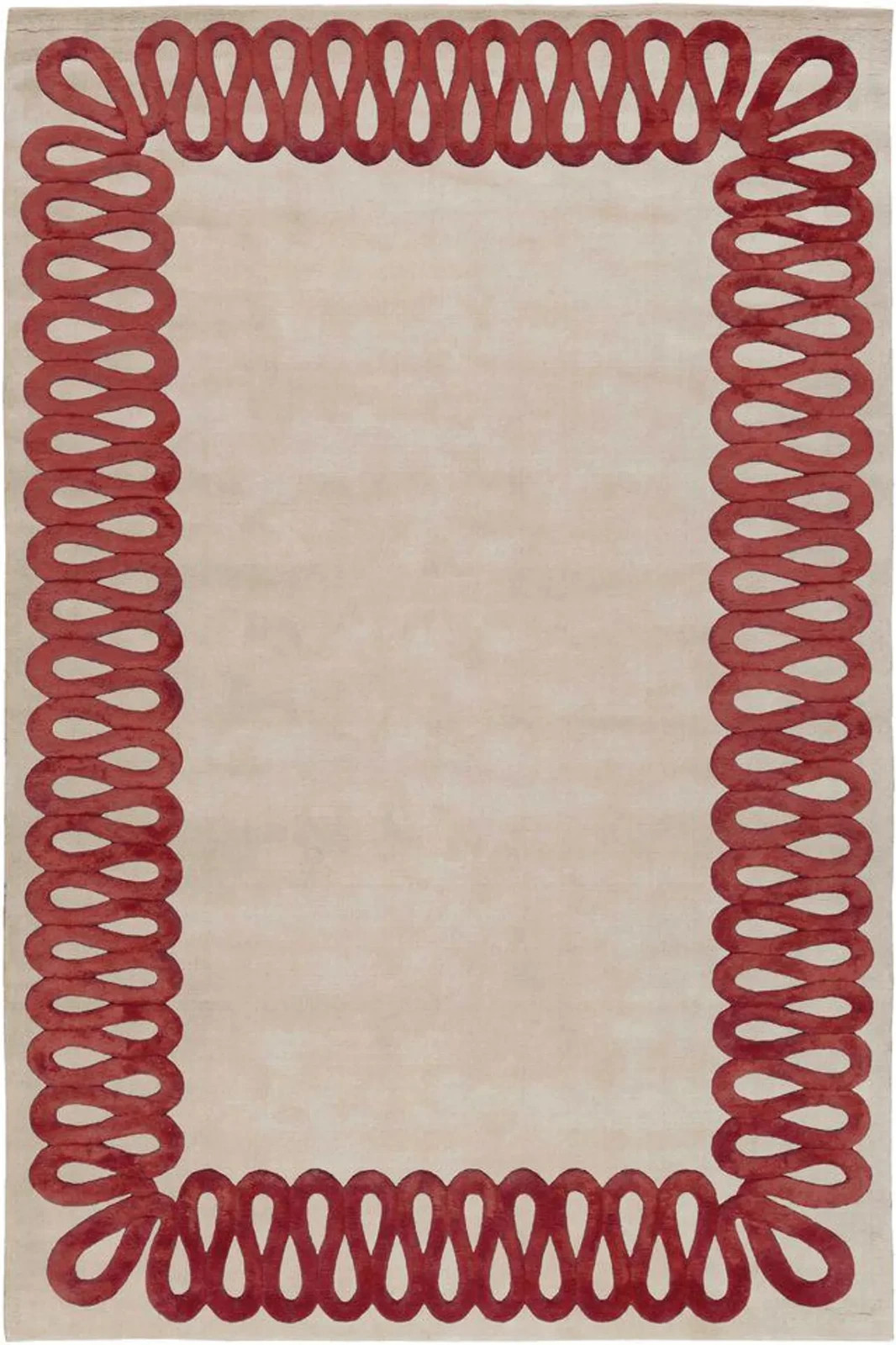 Hand Tufted Modern Loop Border Wool Rug Cream & Red Designer Area Rug for Living