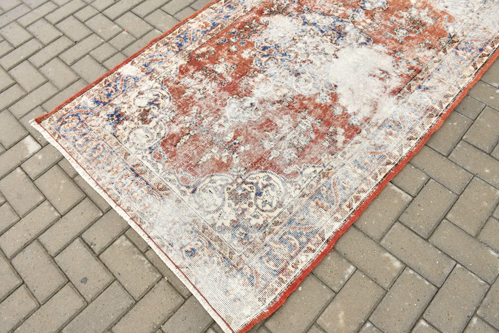 3,7×6,6 ft Rug, Vintage Turkish Rug, Red Blue Polka dot Rug
