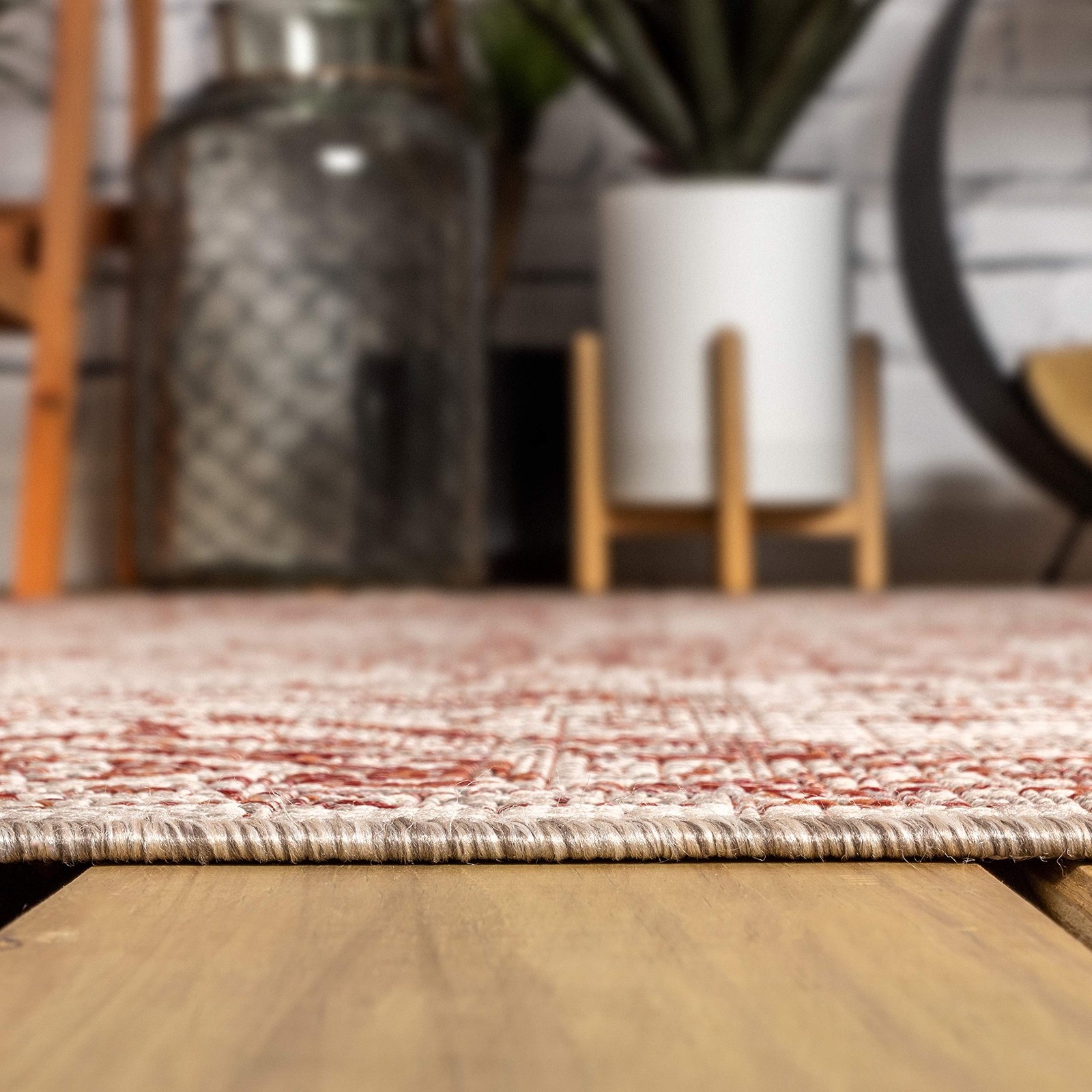 Red Taupe Indoor Outdoor Rectangular Rug Durable Pet Friendly Easy Care 5X7