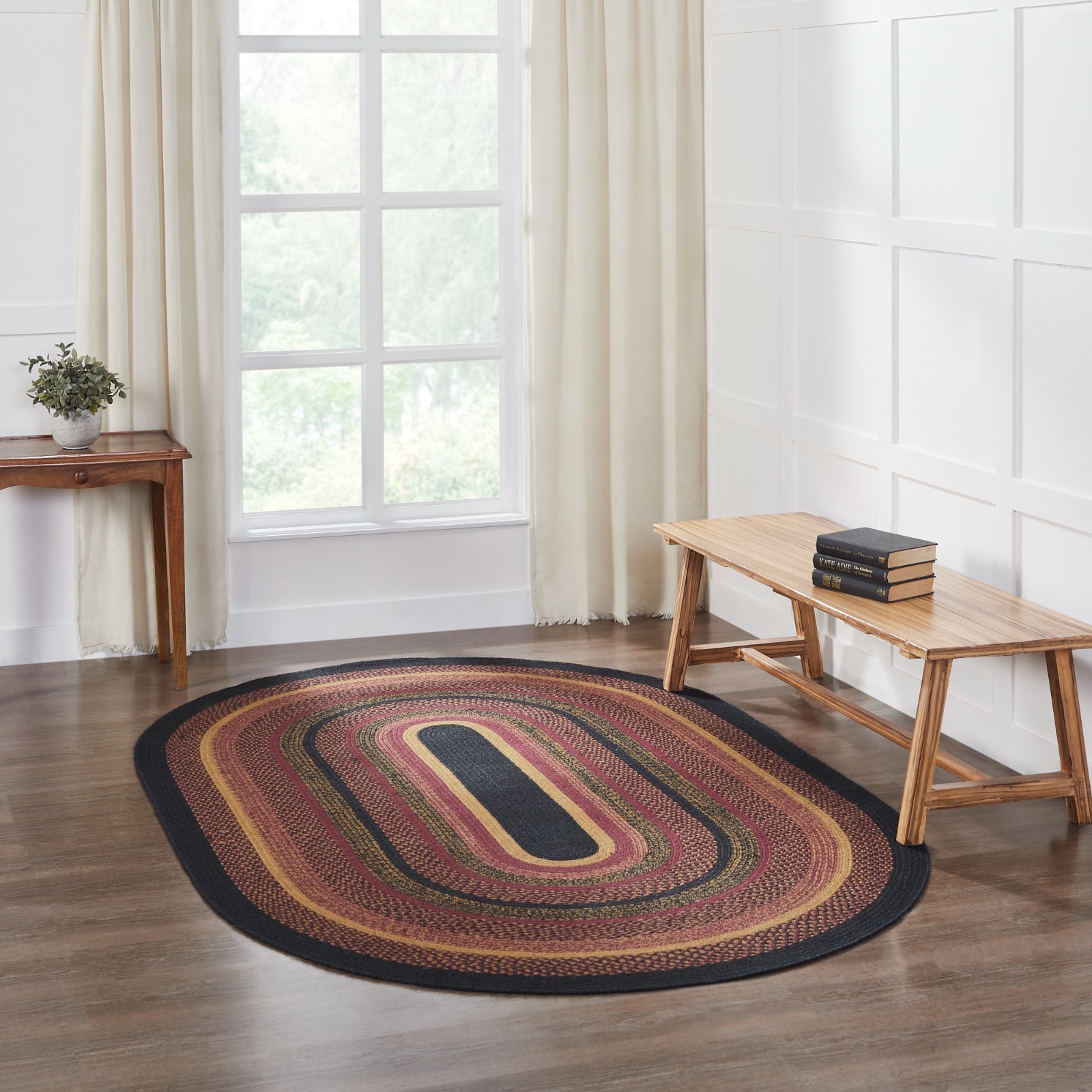 VHC Heritage Farms Black Mustard Burgundy Country Cottage Oval Braided Rug
