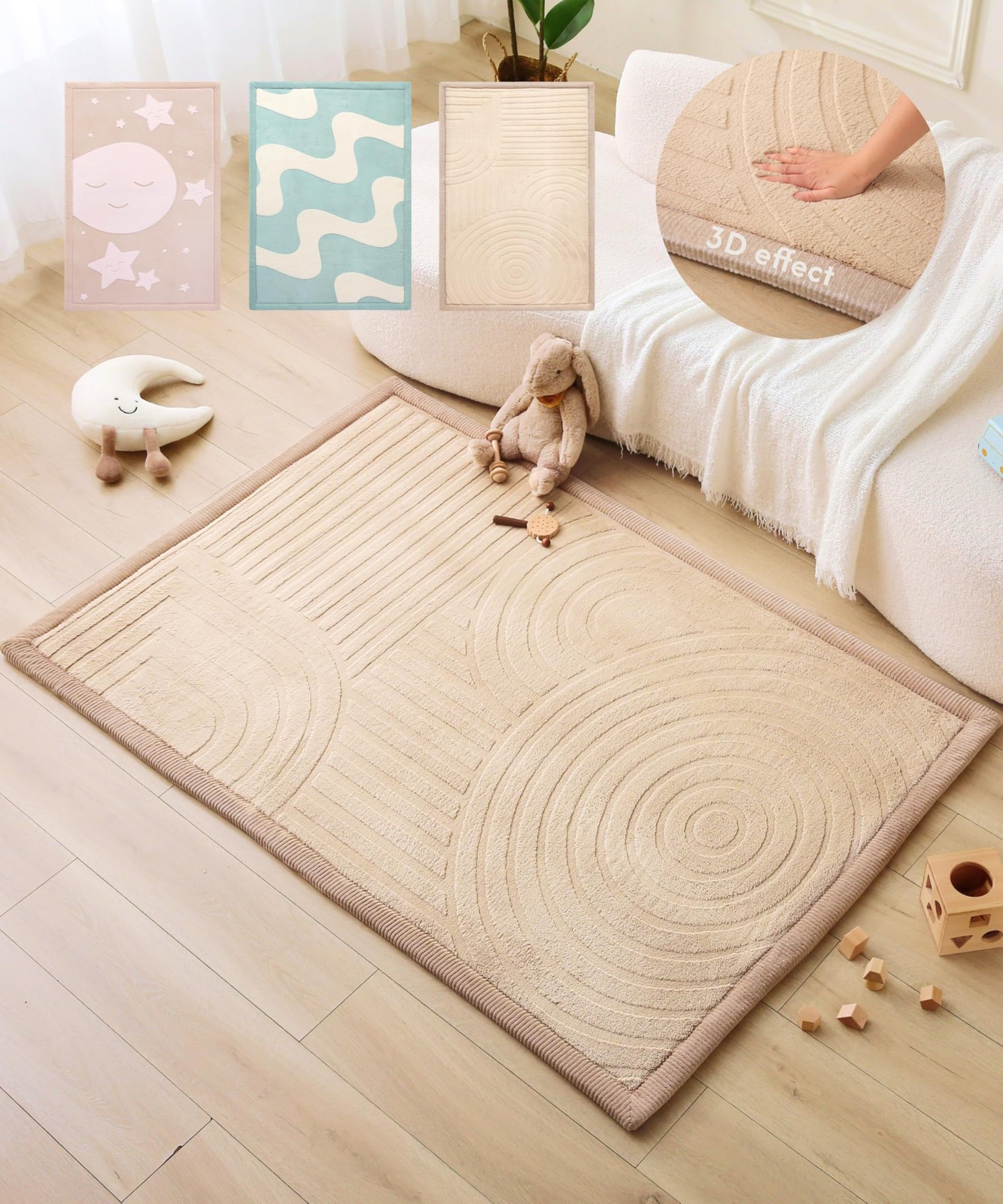 Baby Play Mat 47″ X 67″ Coral Velvet High-Density Foam – Non-Slip