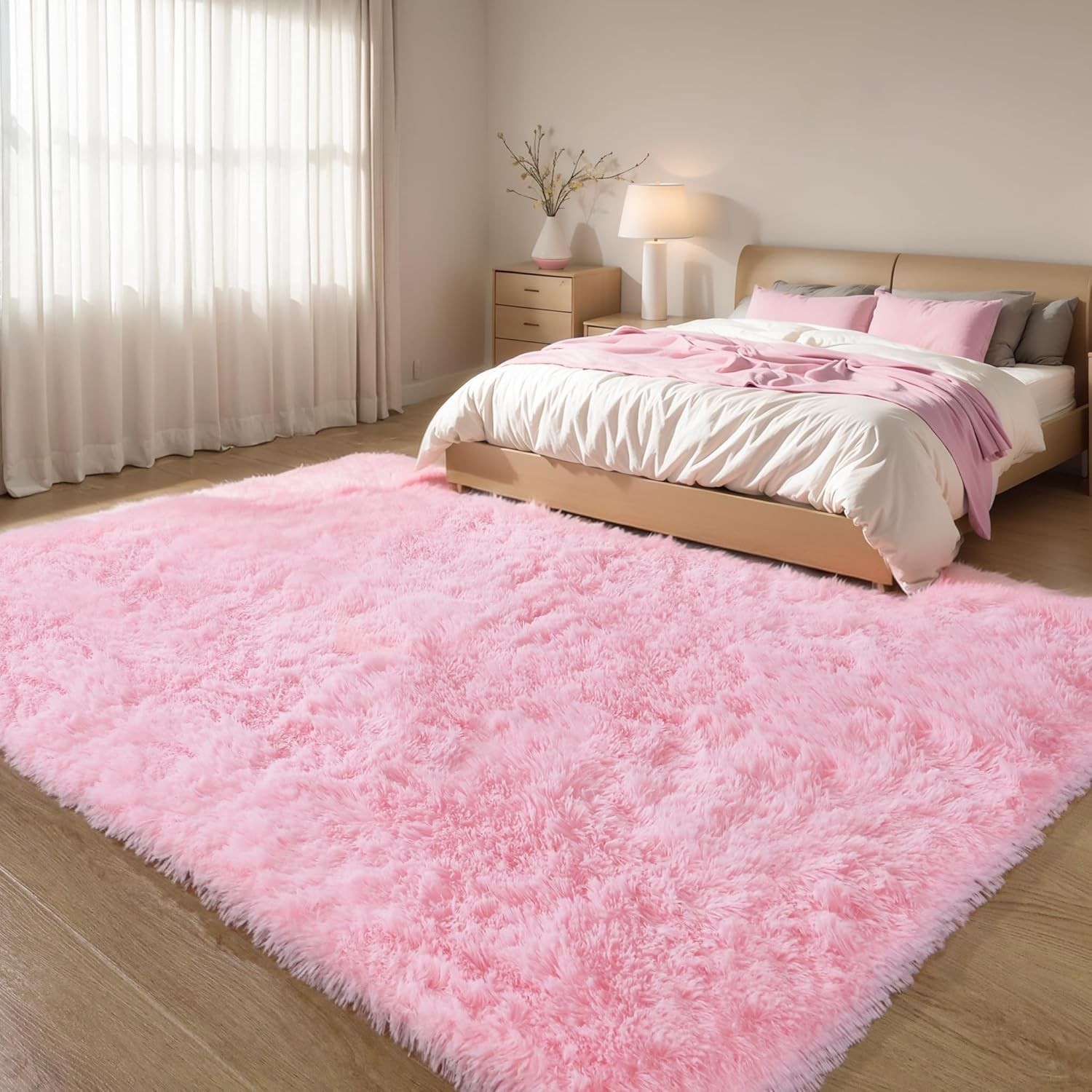 Pink Fluffy Fuzzy Small Area Rugs for Bedroom Girls,3’x5′ Machine Washable Plush