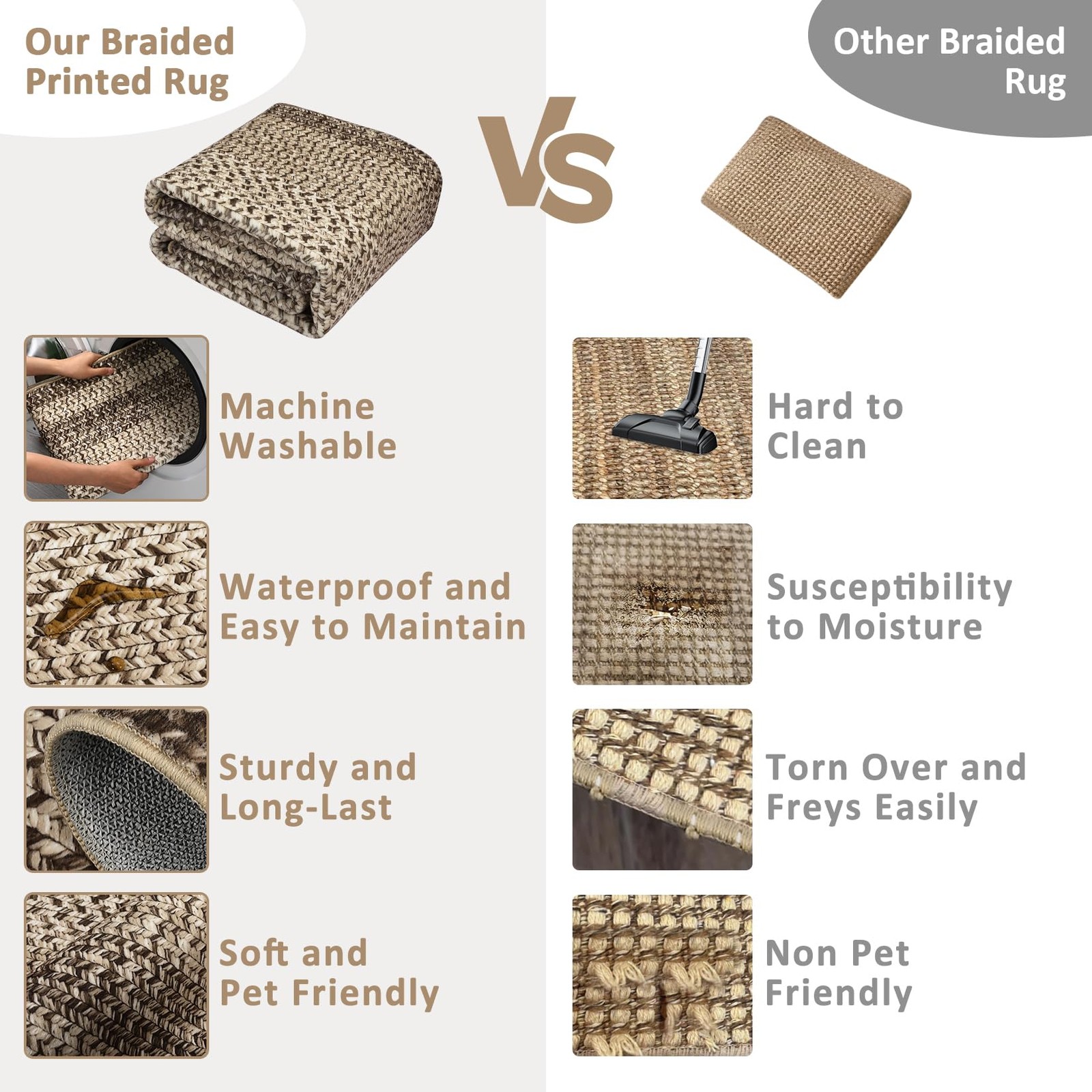 Luxloom Imitation Braided Collection-Print Large Washable Rug 9X12 Non-Slip