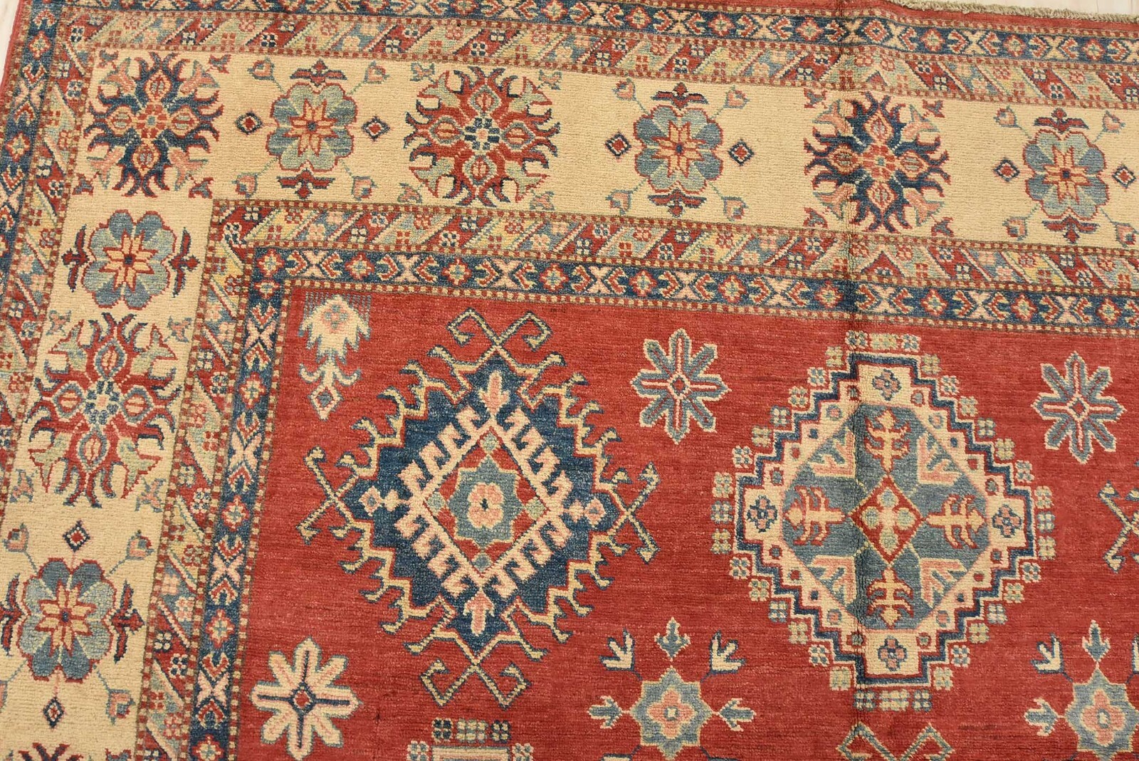 Geometric Kazak Carpet 8’3” x 10’11” Red Wool Tribal Hand-Knotted Oriental Rug