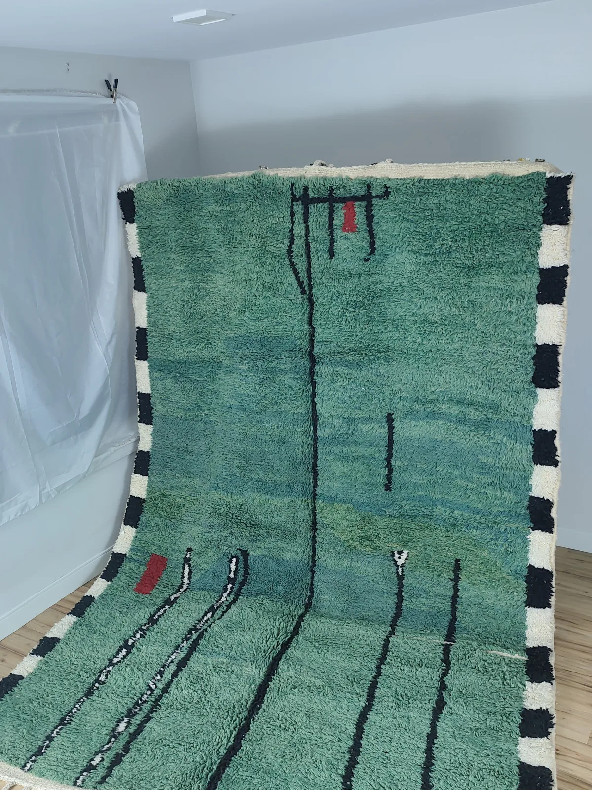 Moroccan Rug 10’4″ x 6’11” Forest Green Abstract Handmade Berber Wool Carpet