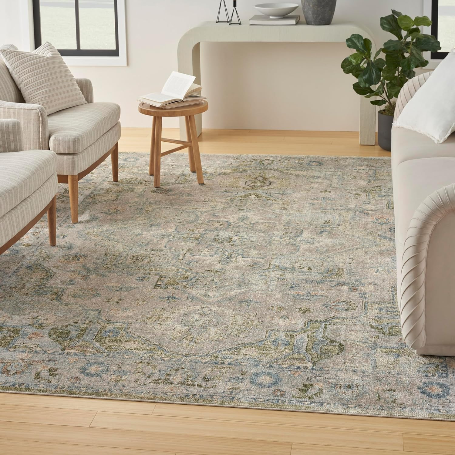 Home Astra Machine Washable Blue Green 9′ X 12′ Area Rug – Easy Clean, Non Shedd