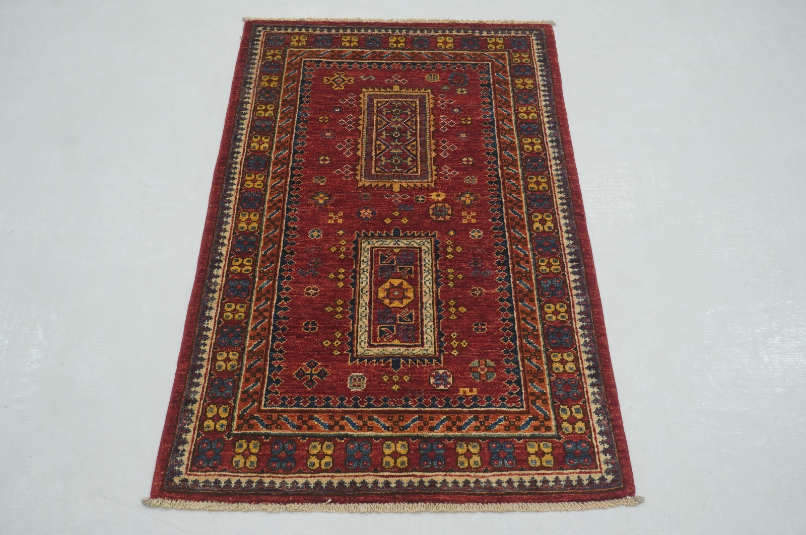 3×4 ft Red Afghan Hand Knotted Tribal Small Area Rug