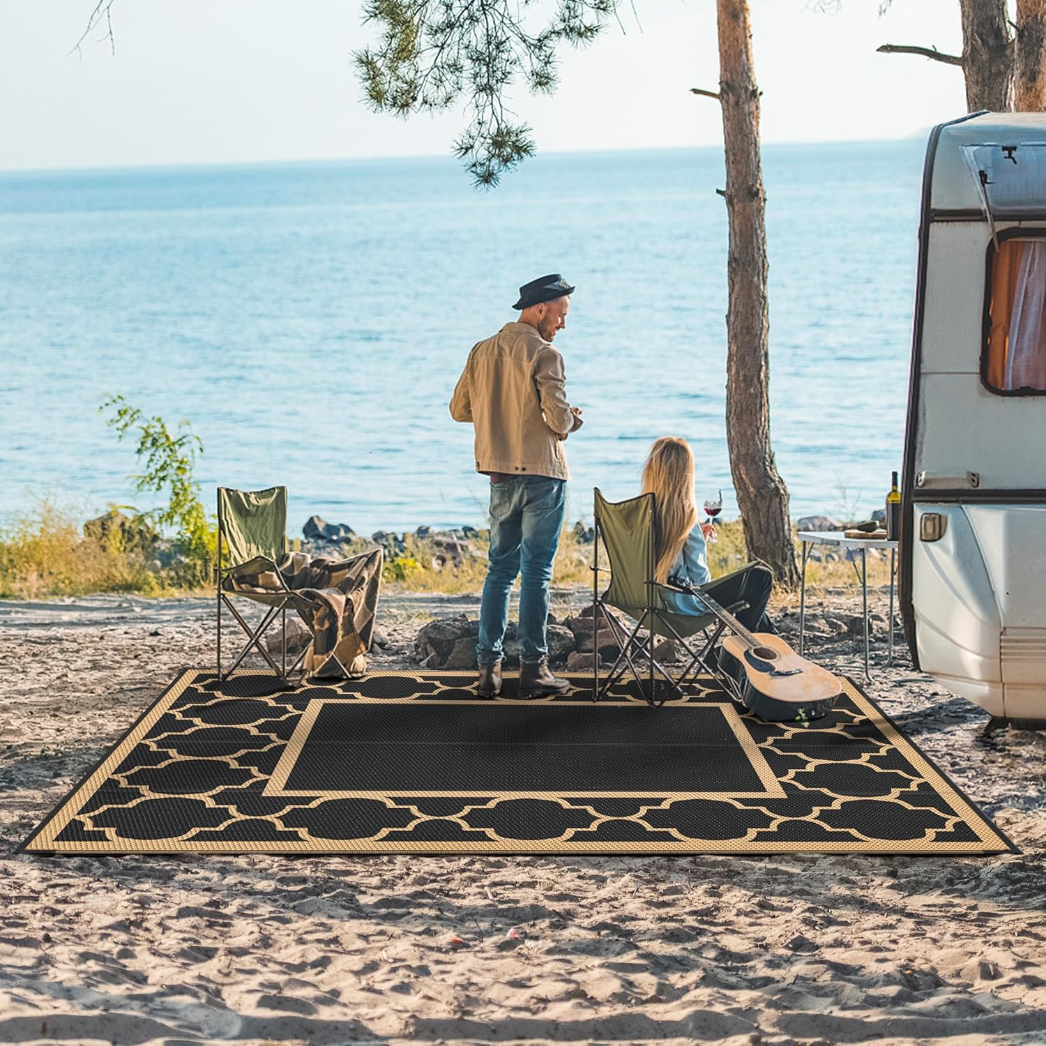 5′ x 8′ Outdoor Rug Waterproof for Patio Decor, Foldable Reversible Plastic Stra