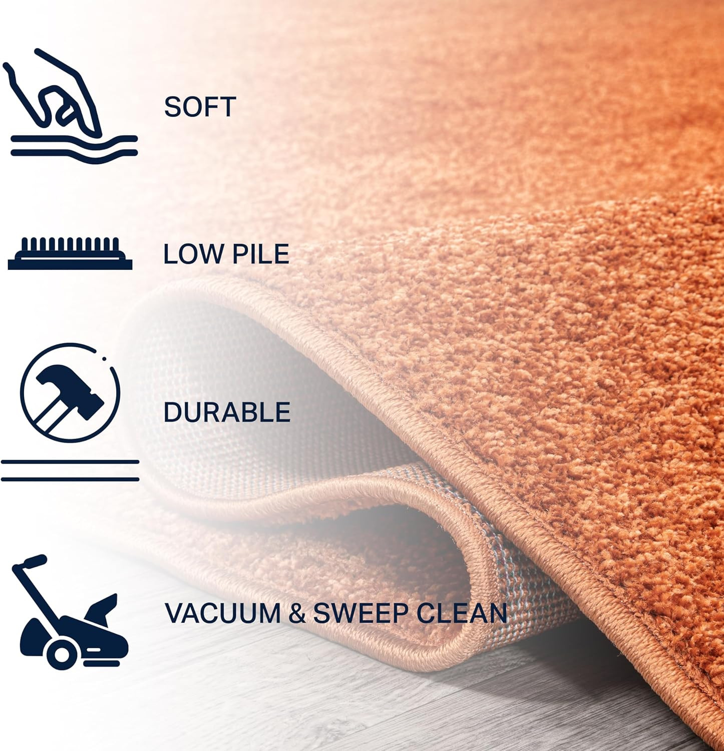 Haze 8′ Round Orange Low-Pile Area Rug – Easy-Clean, Pet Friendly, Stylish