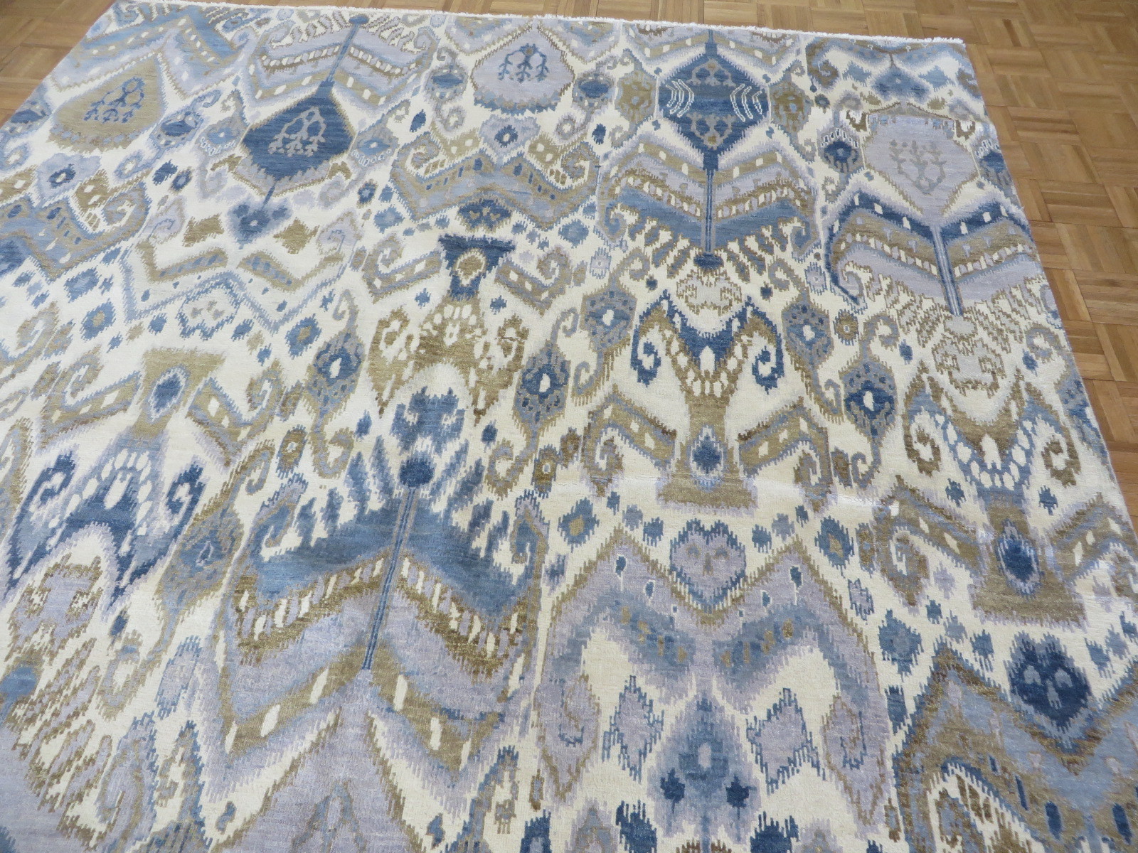 7’10 X 10’2 Hand Knotted Ivory Sky Blue Ikat Peshawar Oriental Rug G5205
