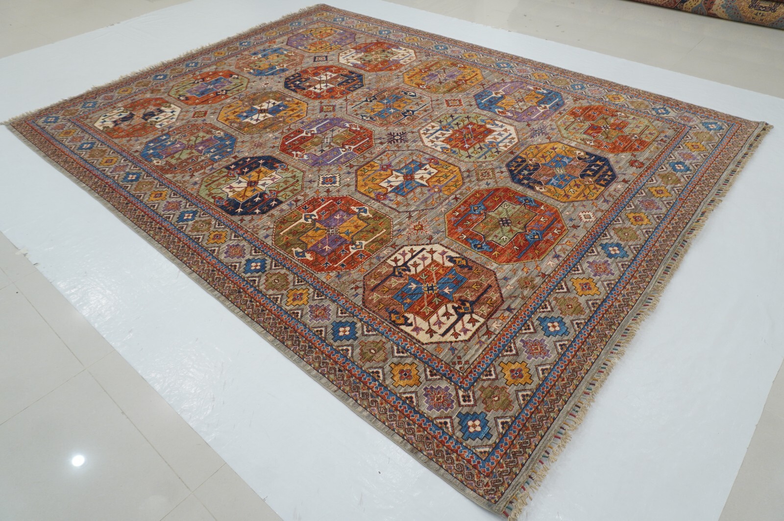 8 x 10 ft Taupe Gray Ersari Afghan Hand Knotted Veg dyes Wool Tribal Area Rug