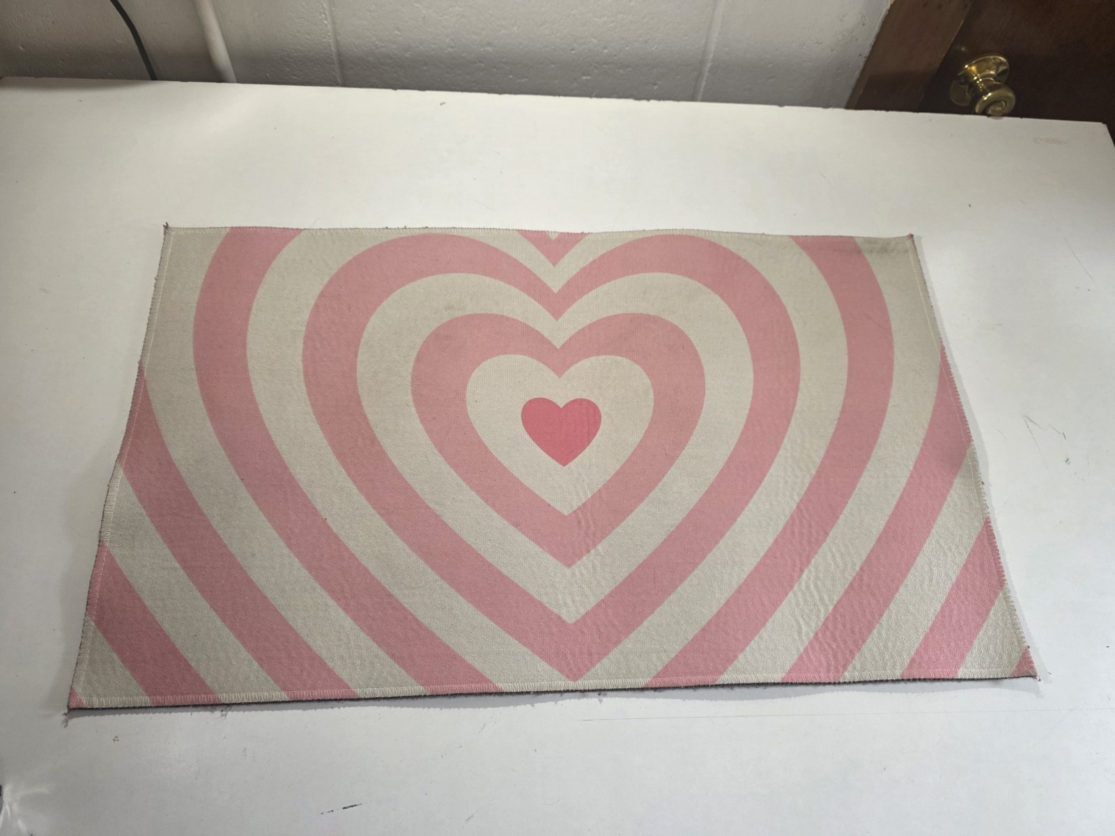 Pink and White Heart Rug. 29X17