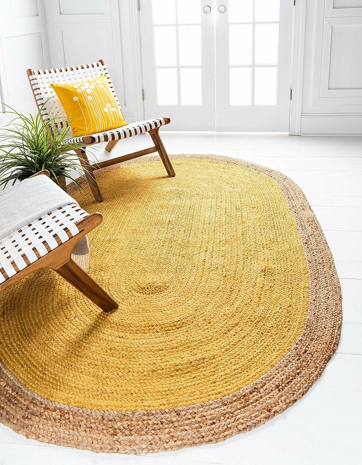 Rug Jute Oval Shaped Floor Handmade Oriental Vintage Jute 100% Natural Jute