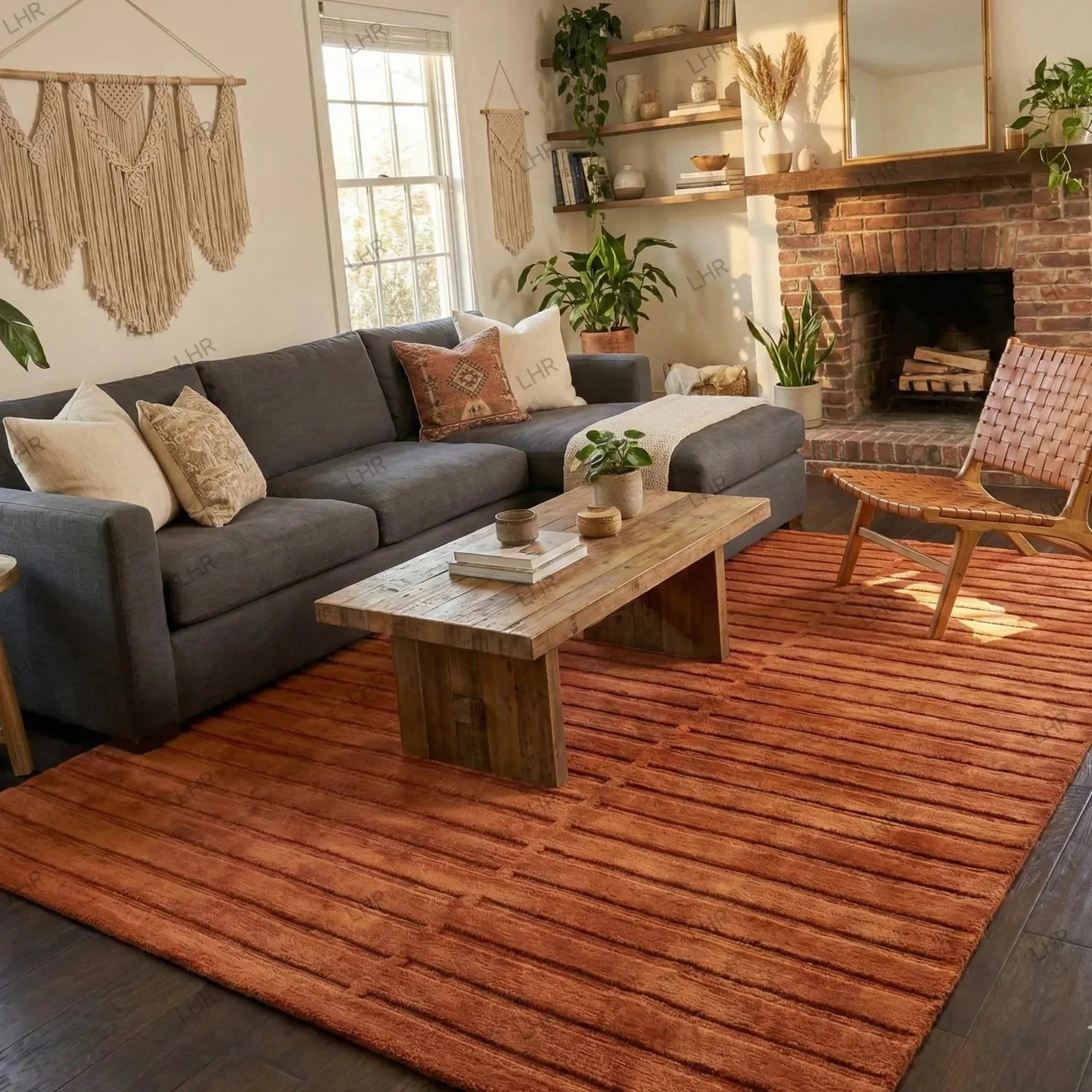 Burnt Orange Hand Tufted Wool Rug | Modern Rust Area Rug | Textured Minimalist