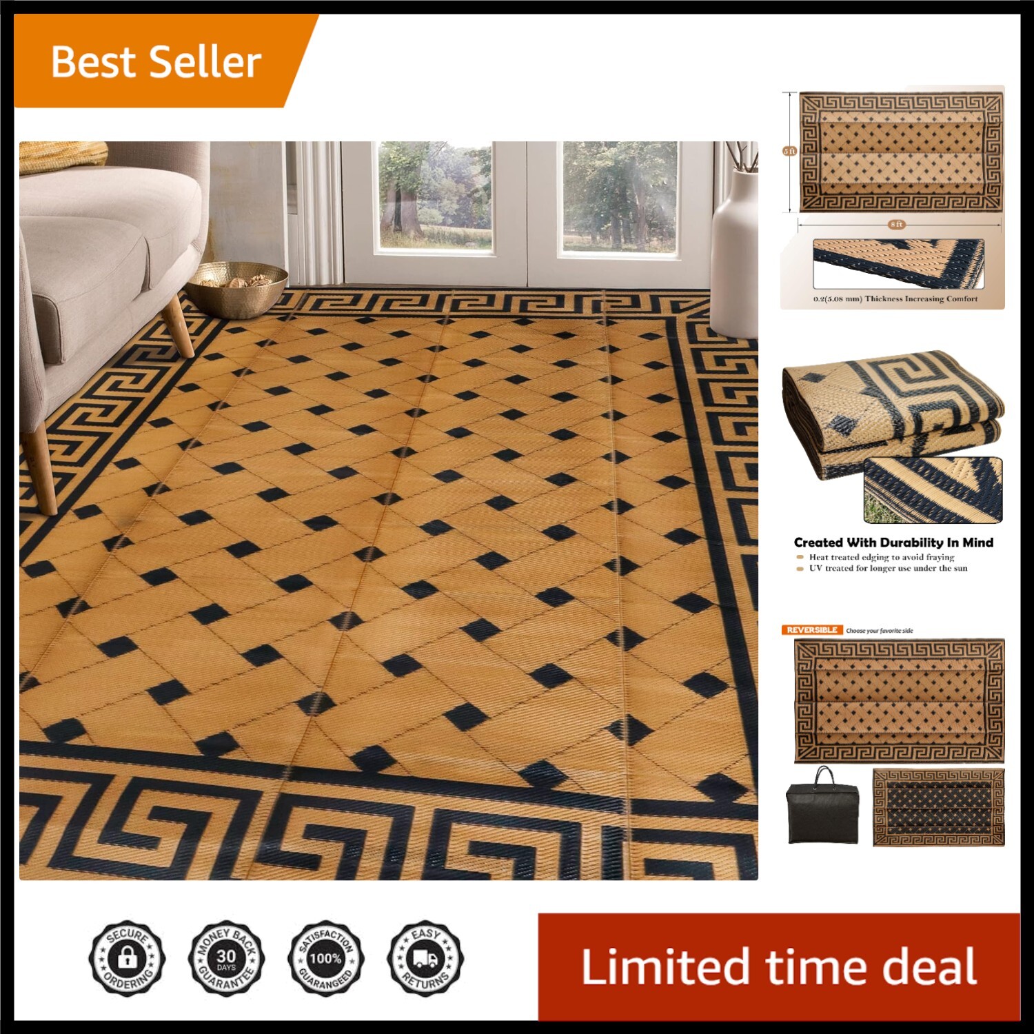 Versatile 5 x 8 Feet Reversible Mat – Perfect for Camping, Beach & RV Adventures