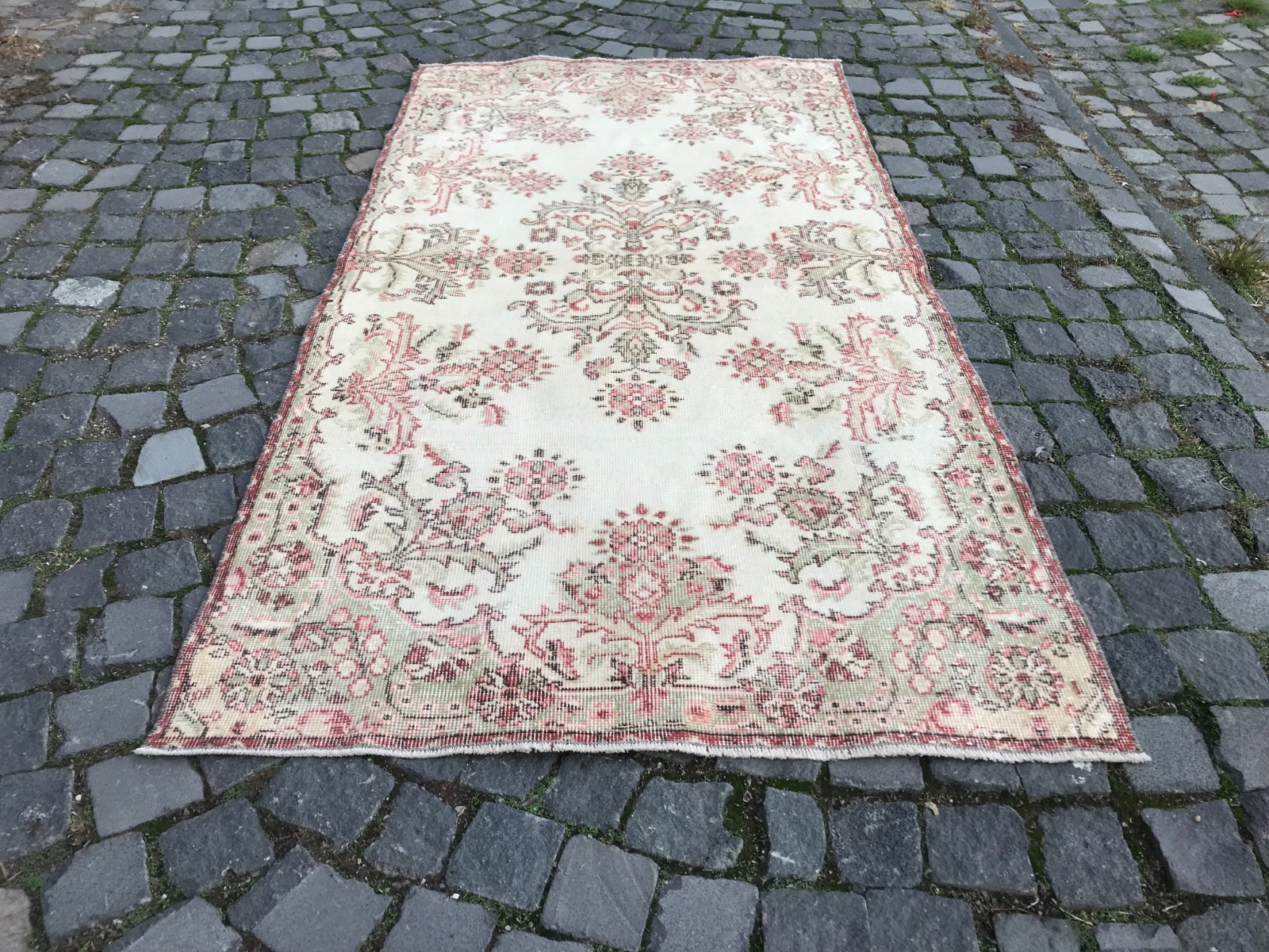 Bohemian Area Rug Handmade Wool Rug Turkish Vintage Traditional Rug 3,6 x 7,0 ft