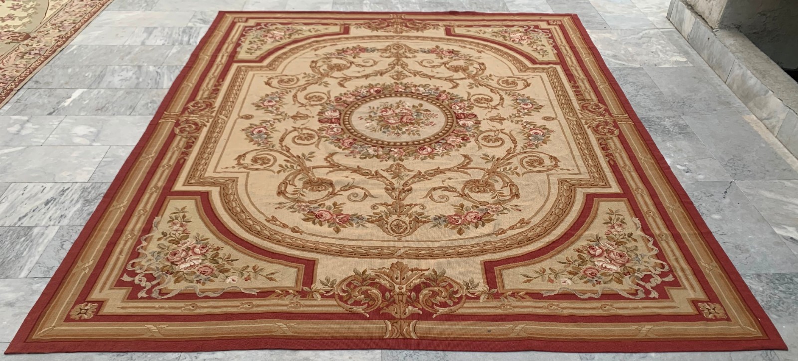 Vintage French Style Aubusson Rug Needlepoint Chain stitch Rug 8×10 ft Free Ship