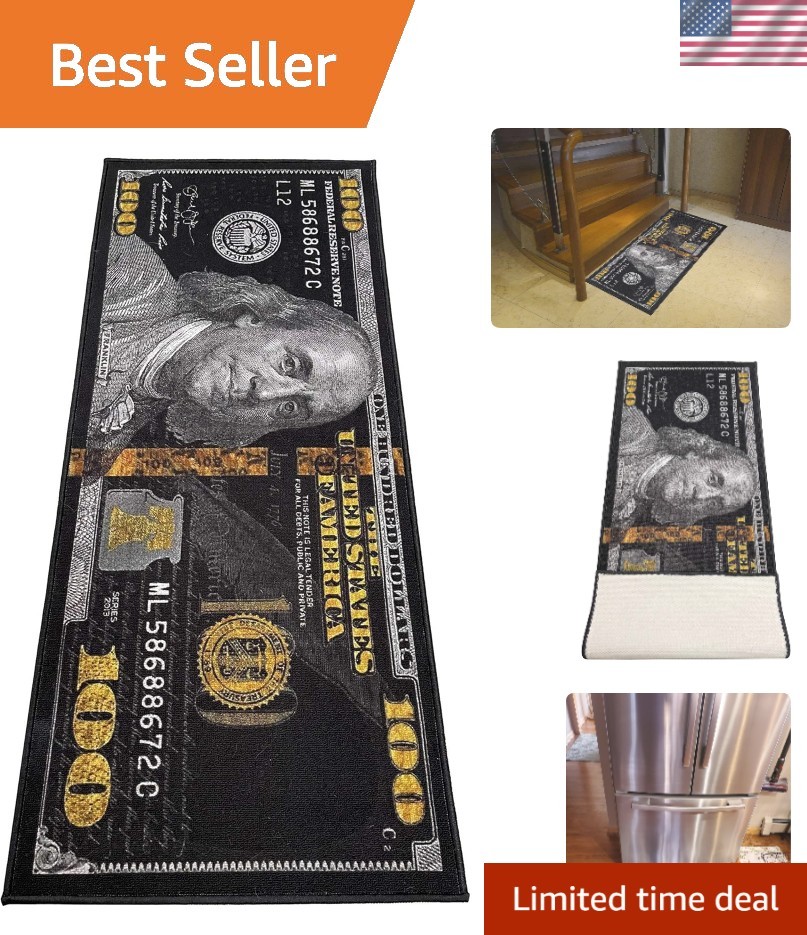 Black Money Rugs 100 Dollar Bill Area Rug Door Mat Runner for Living Room Bed…