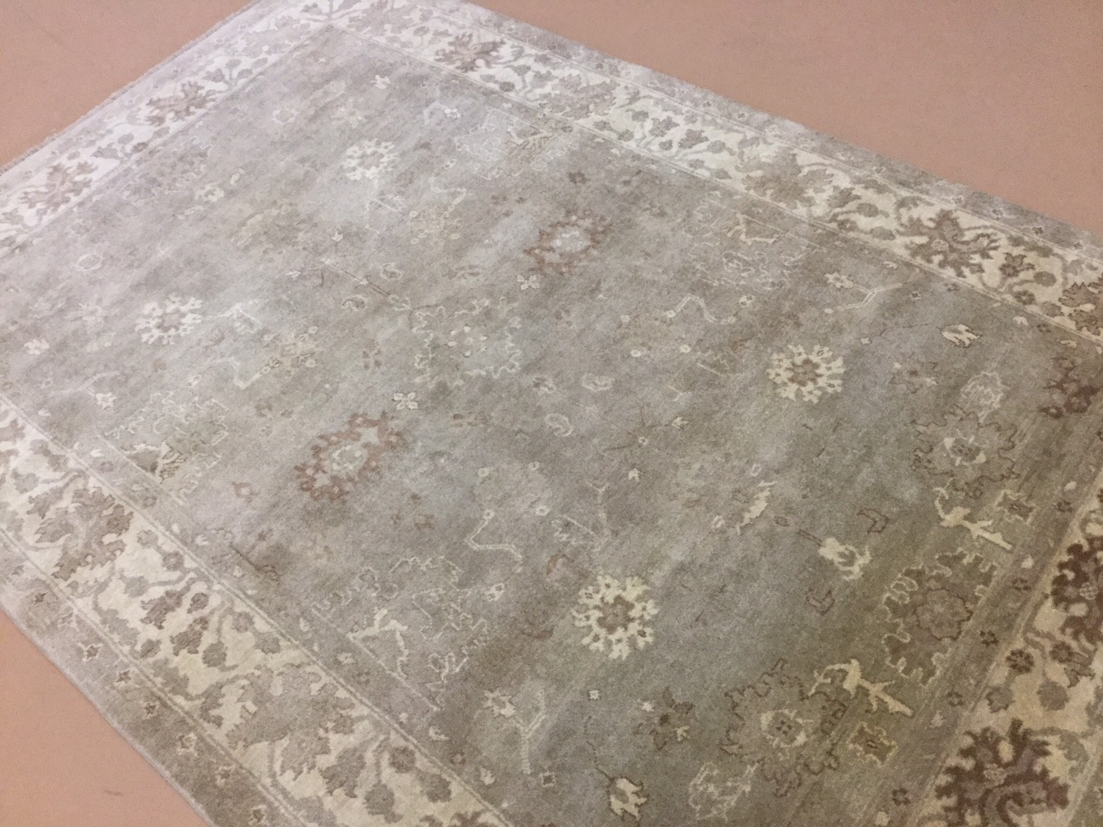 6′.3″ X 9′.3″ Soft Green Beige Fine Oushak Oriental Area Rug Hand Knotted Wool