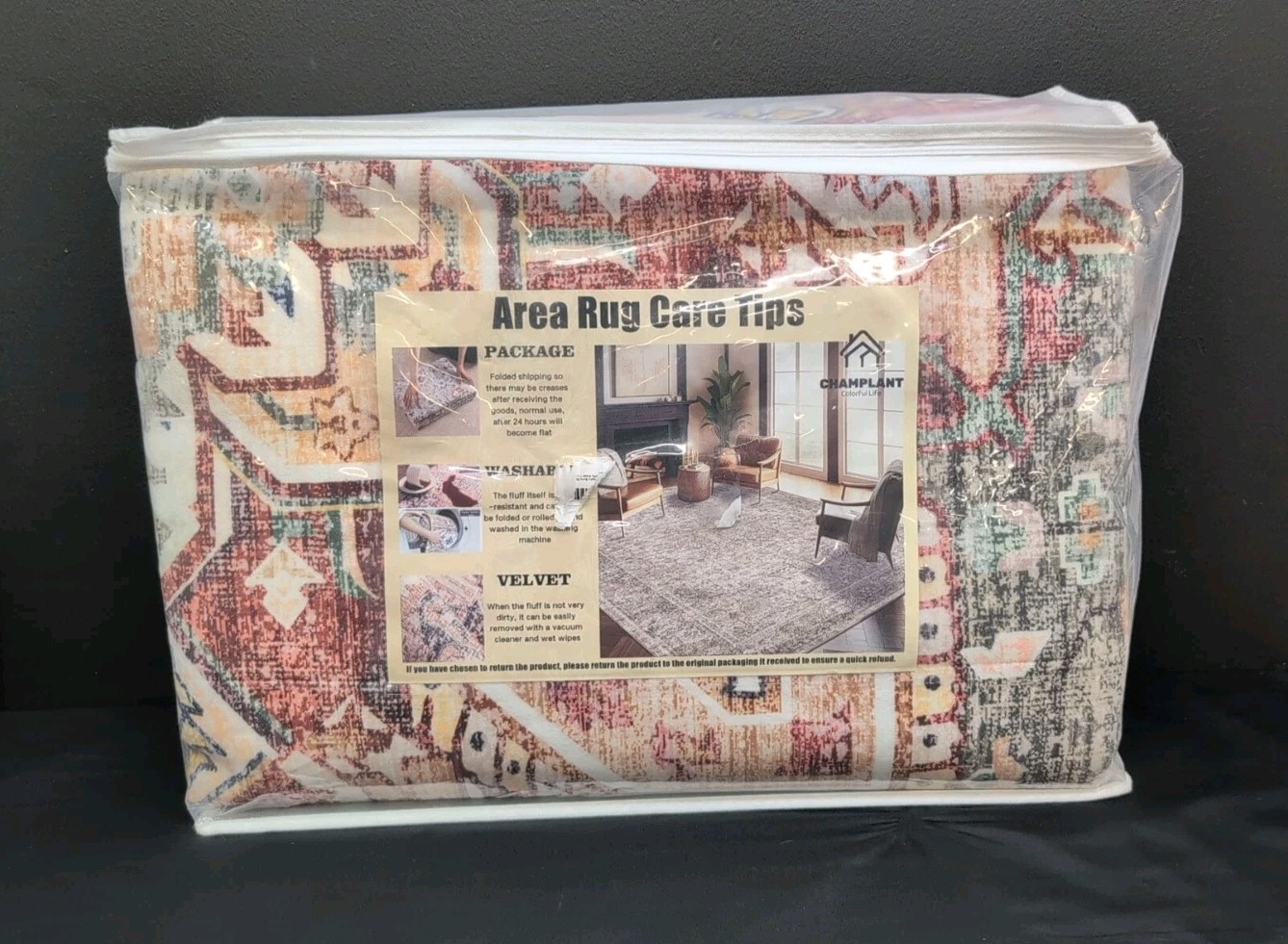 Champlant Velvet Area Rug Washable Vintage Rug Nonslip Carpet