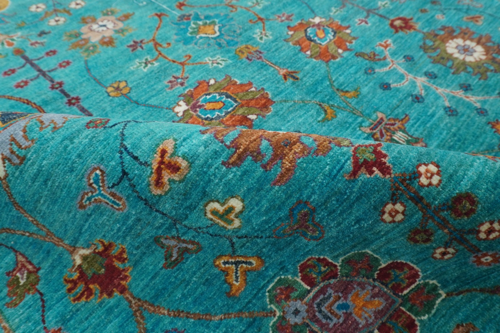8×10 ft Turquoise Blue Afghan Hand Knotted Wool Oriental Rug