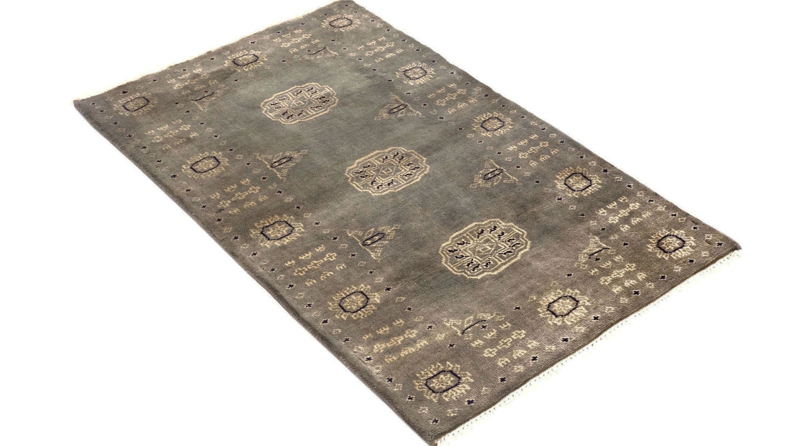 Pakistan Bukhara 3ply Carpet 60×90 Hand-knotted Gray Geometric Oriental Rug