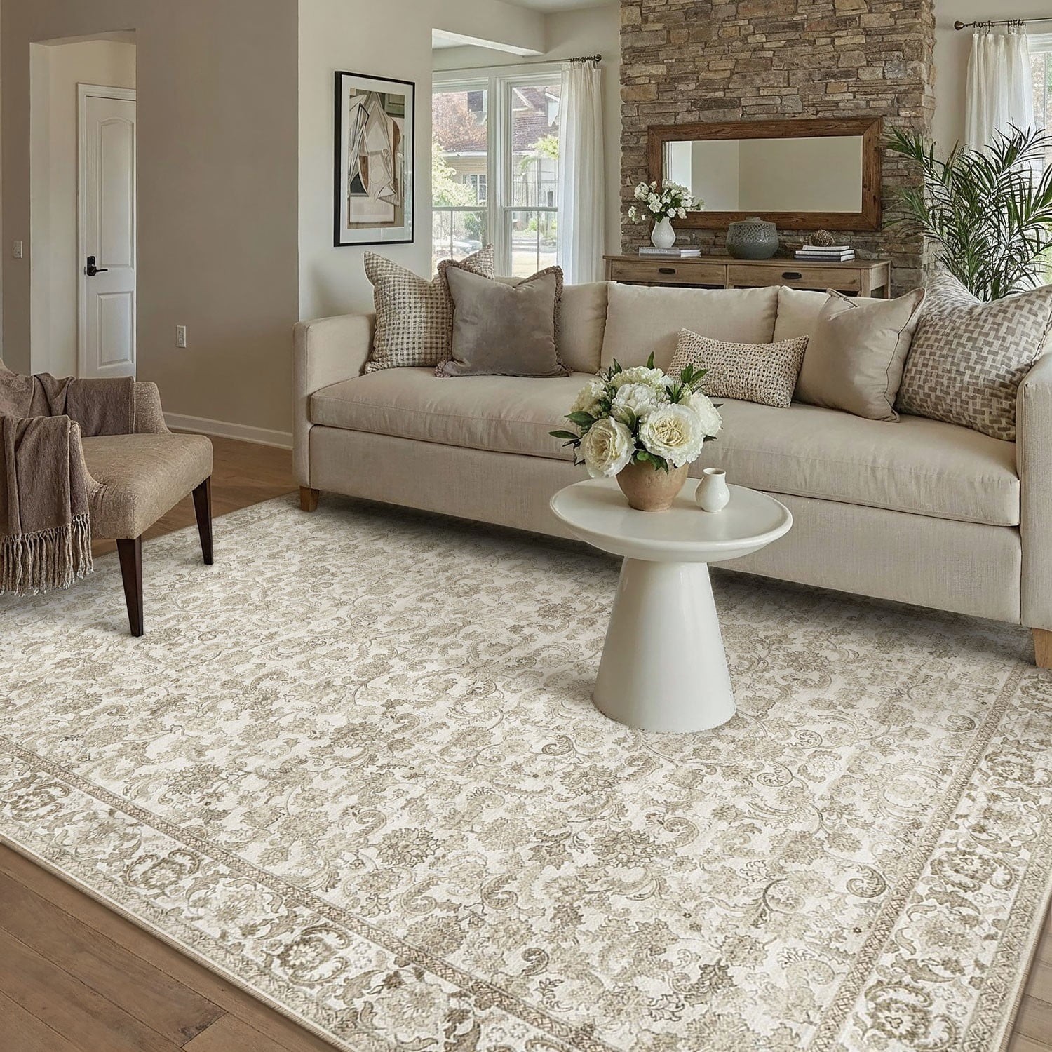 BERTHMEER Vintage Brown Large Area Rug, 8’x10′, Low-Pile, D1-Brown – 100%