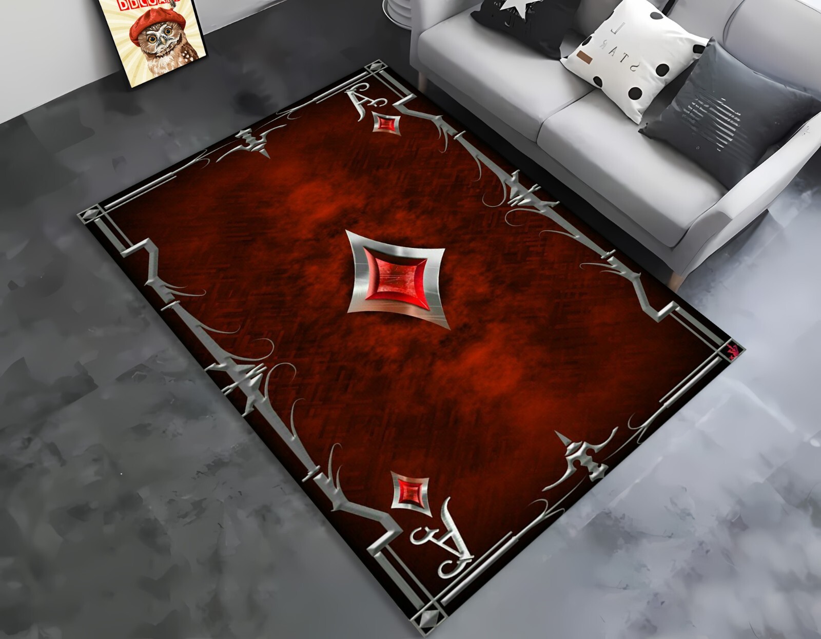 Playing Cards Rug, Red Rug, Skull Head, Gift For Boys Girls, Cool Rug, gift rug