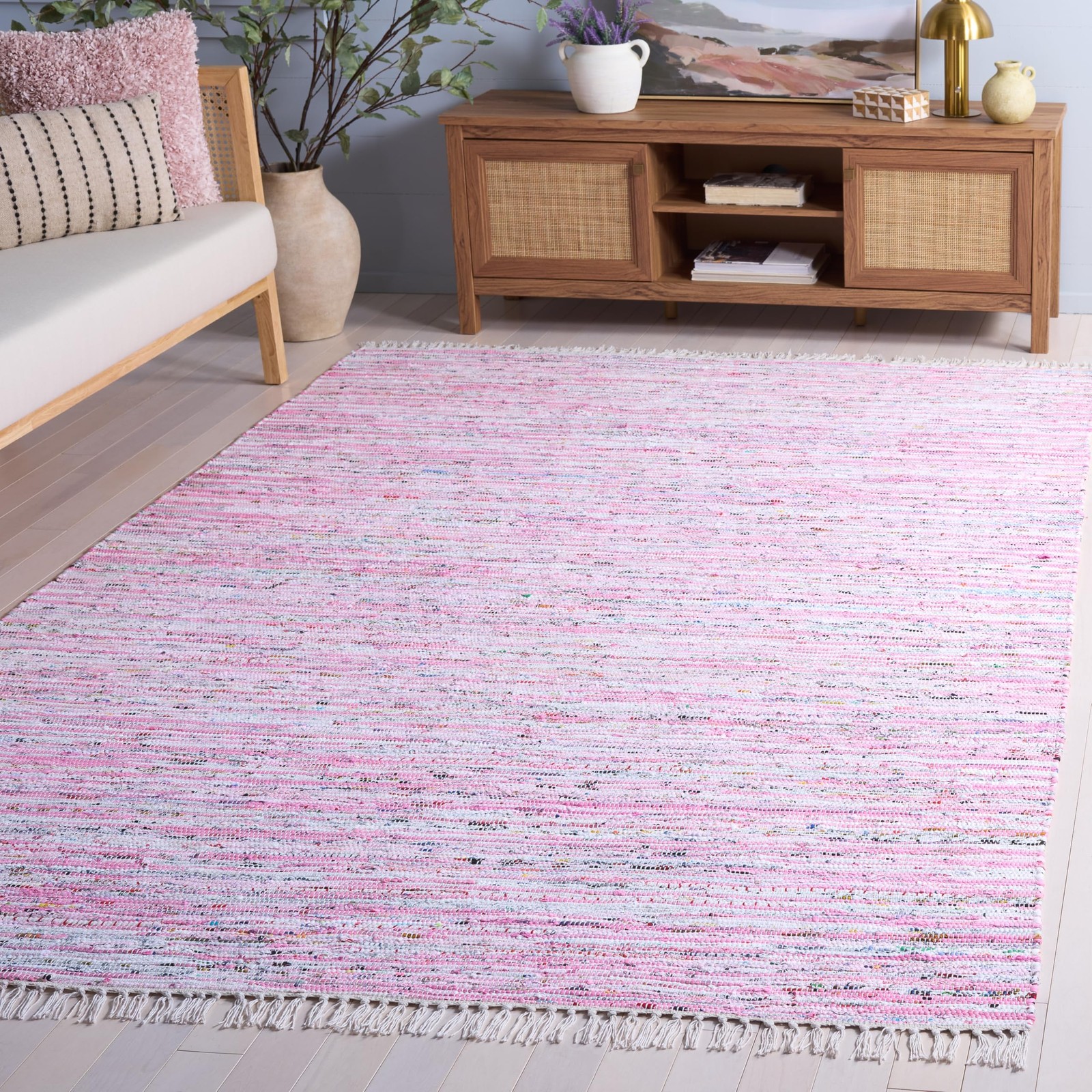 Safavieh Rag Rug Collection Area Rug – 6 X 9 Light Pink Multi Handmade Boho