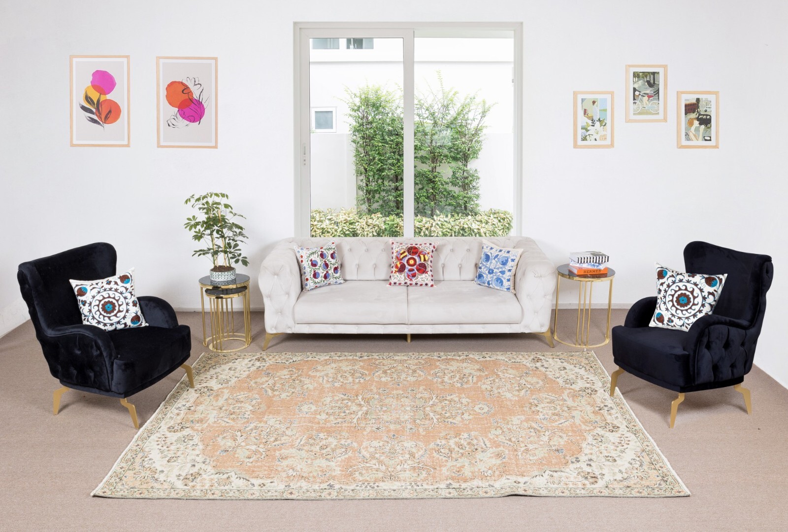 6.5×10.2 Ft Hand Knotted Vintage Oushak Rug, Traditional 1960s Floor Covering