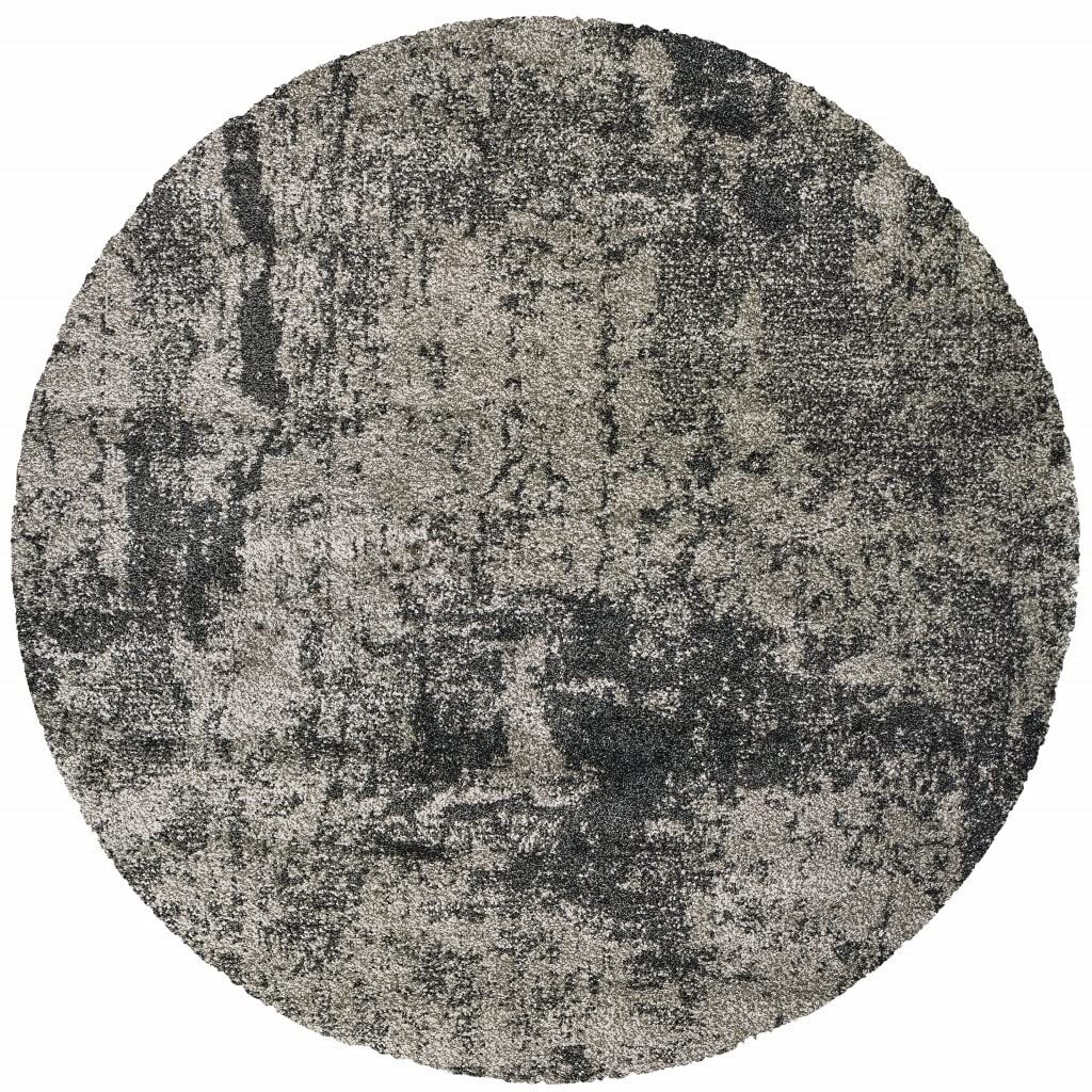 8′ Grey Round Abstract Power Loom Stain Resistant Area Rug