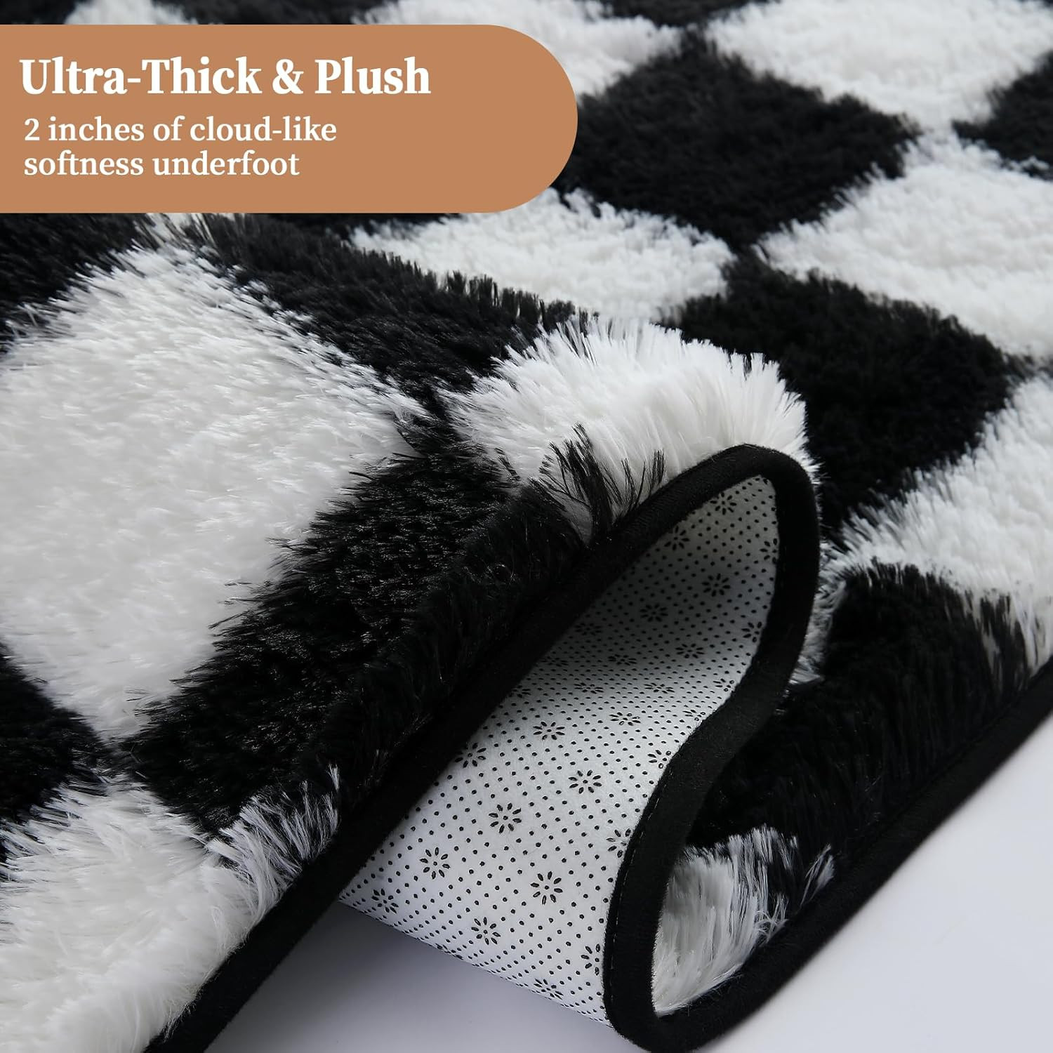 Black and White Checkered Shag Area Rug 8’X10″ – Soft Non-Slip Carpet