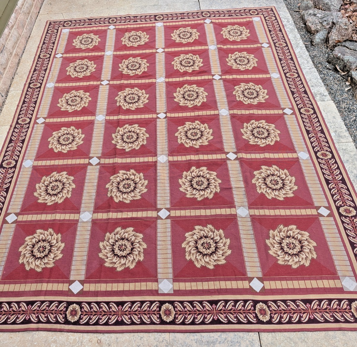 amazing vintage French Aubusson hand knotted medallion Needlepoint wool Rug 9×12