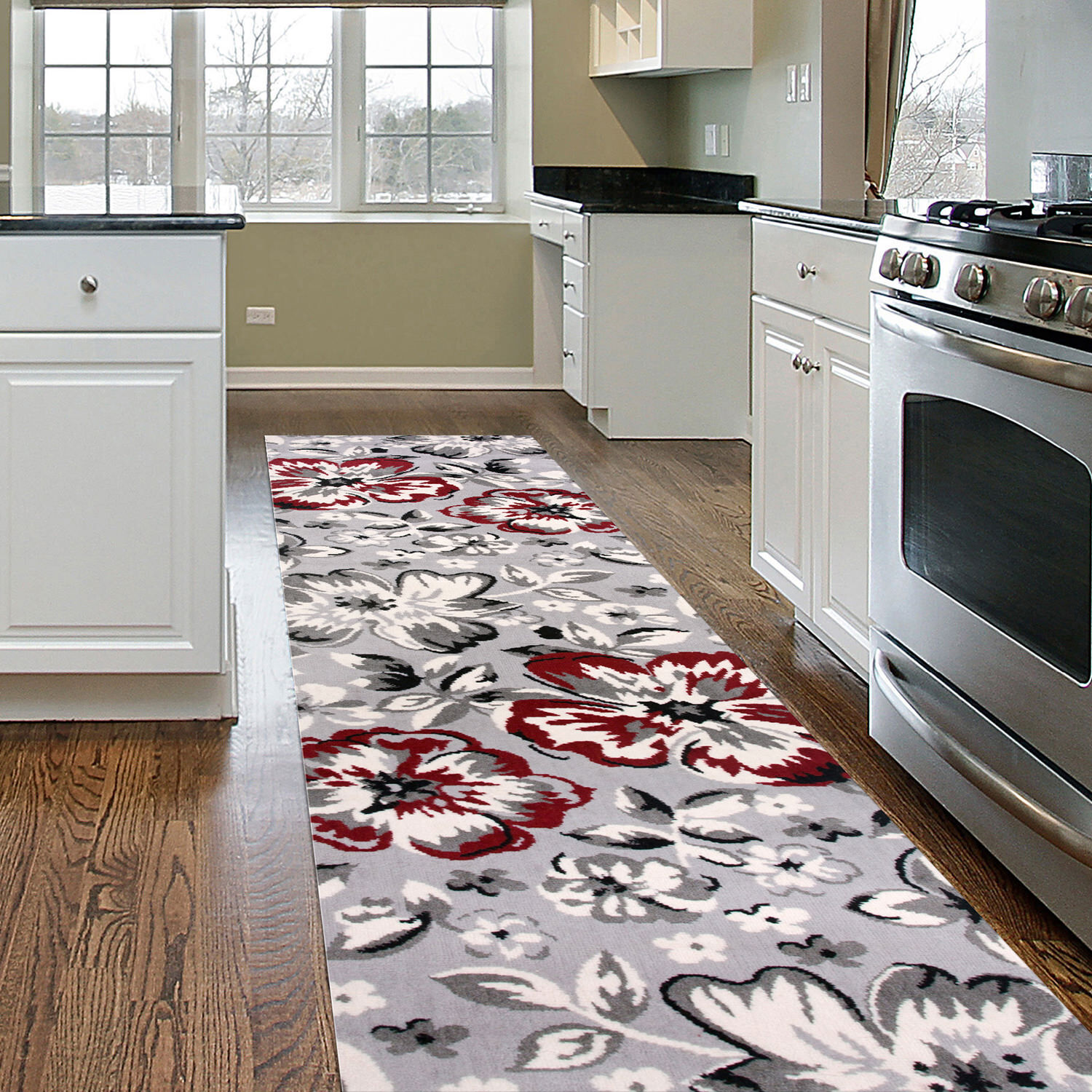 Rugshop Kitchen Rugs Modern Floral Design Rug Hallway Rug Red Rug 2×7 Runner Rug