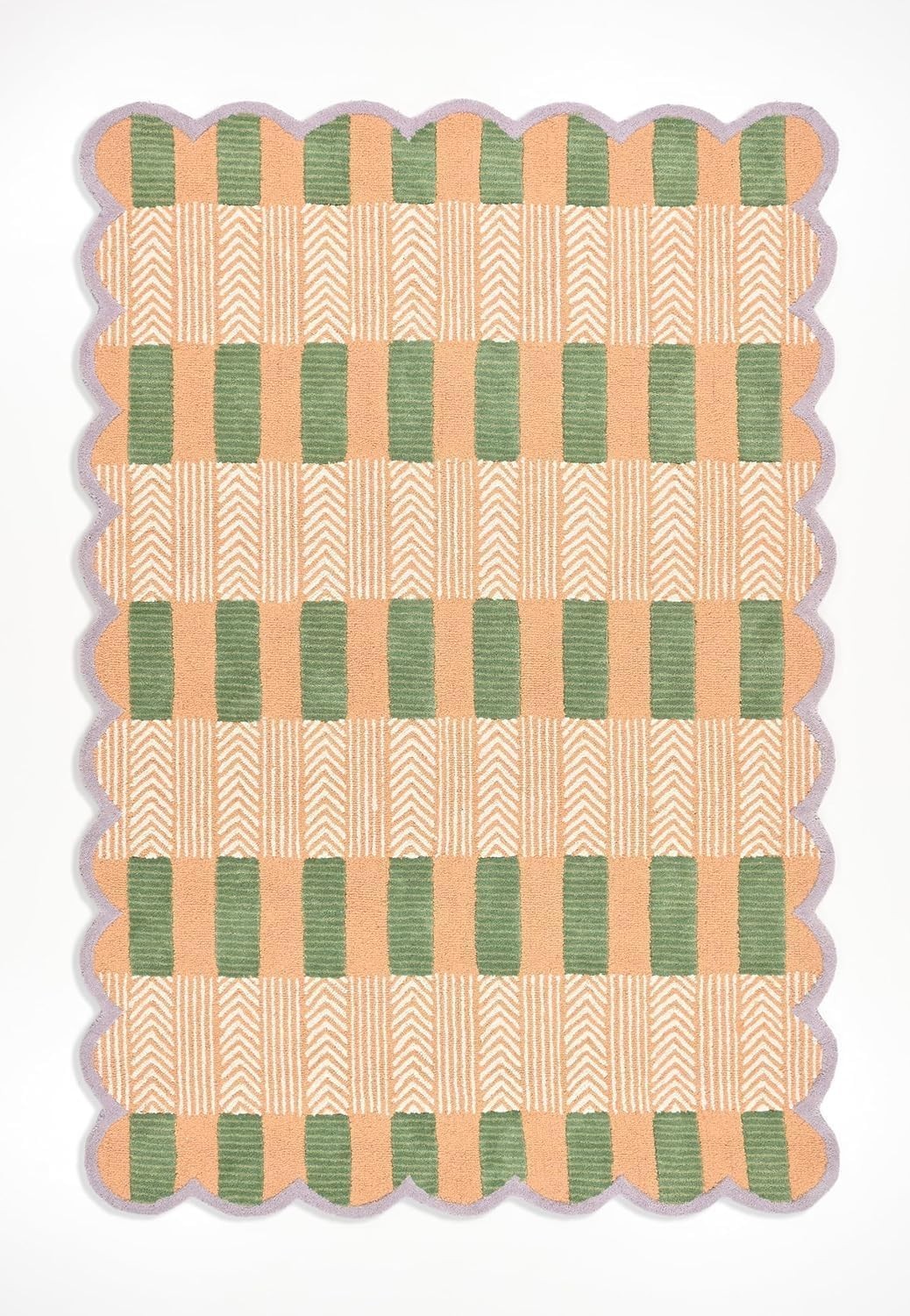 Modern Geometric Pattern, Green-Beige Stripes, Checkered Chevron Design