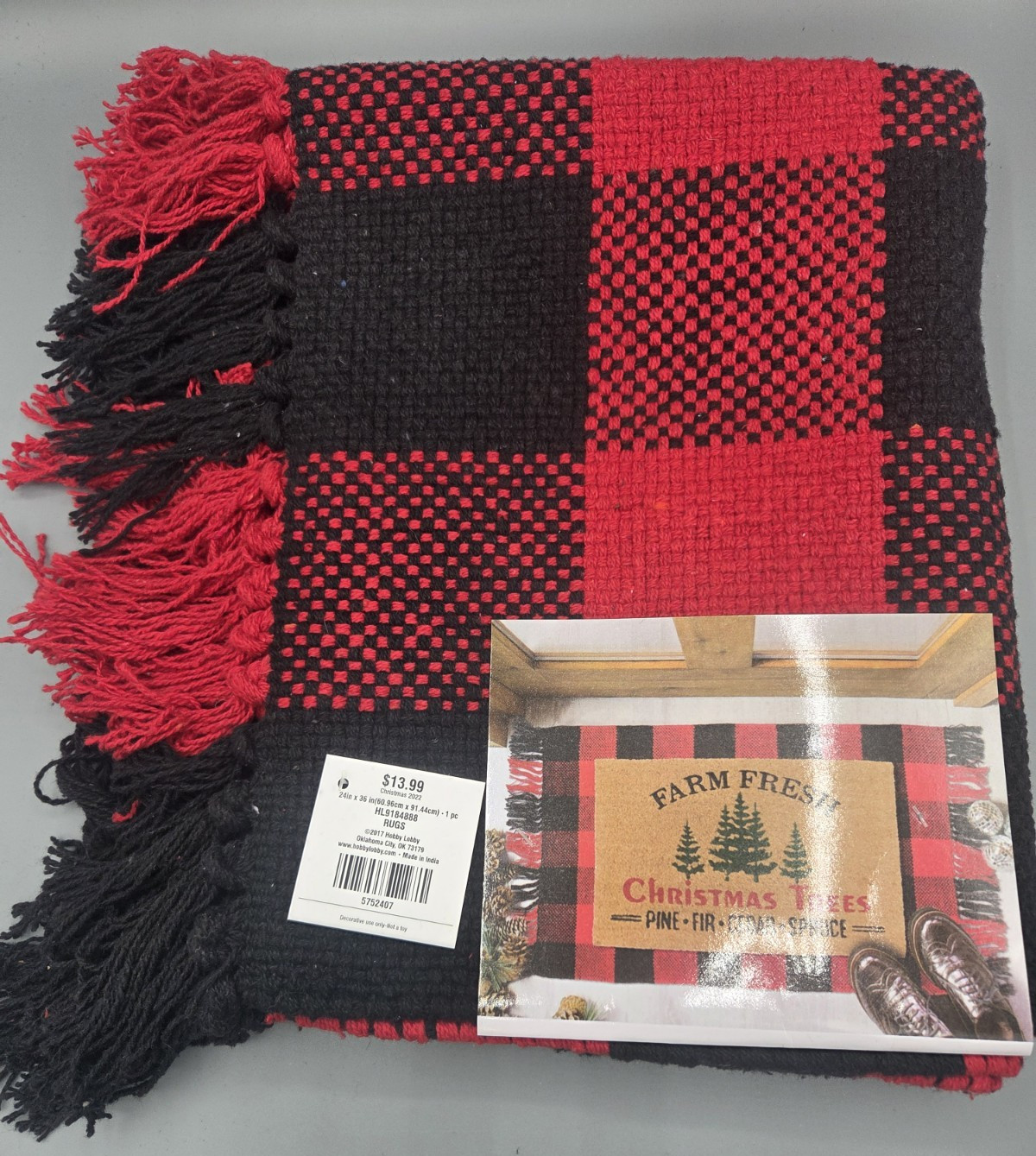 Hobby Lobby Buffalo Plaid Scatter Rug 24×36 Red Black Area Rug Entry Fringe Edge