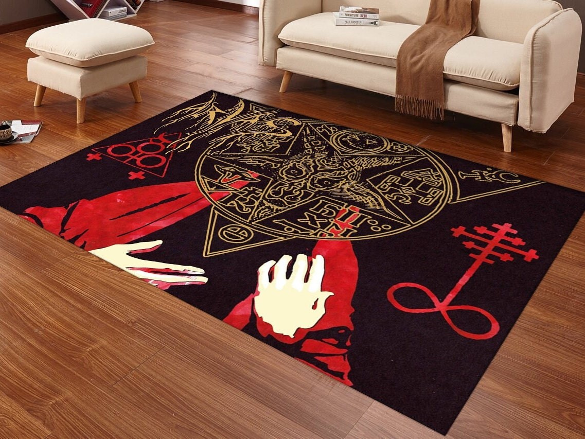Satan Rug, Witch Rug, Devil Rug, Ritual Rug, Pentagram Rug, Room Decor, Cool