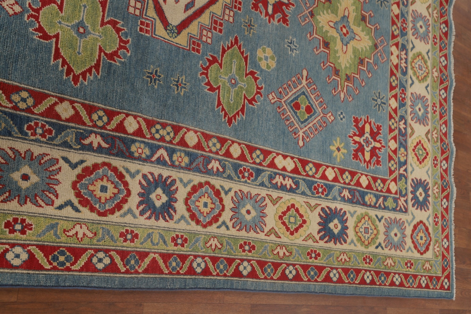Vibrant Color Geometric Kazak Pakistani Area Rug Blue 6×9 ft