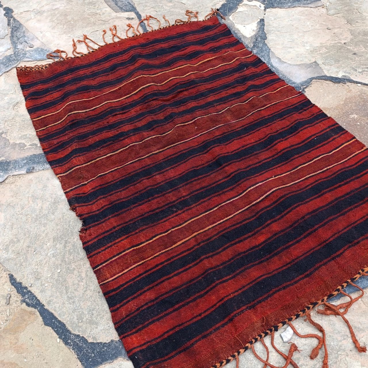 Vintage Algerian Ghardaïa Striped Wool Cloth | Sahara Traditional Kitchen Textil