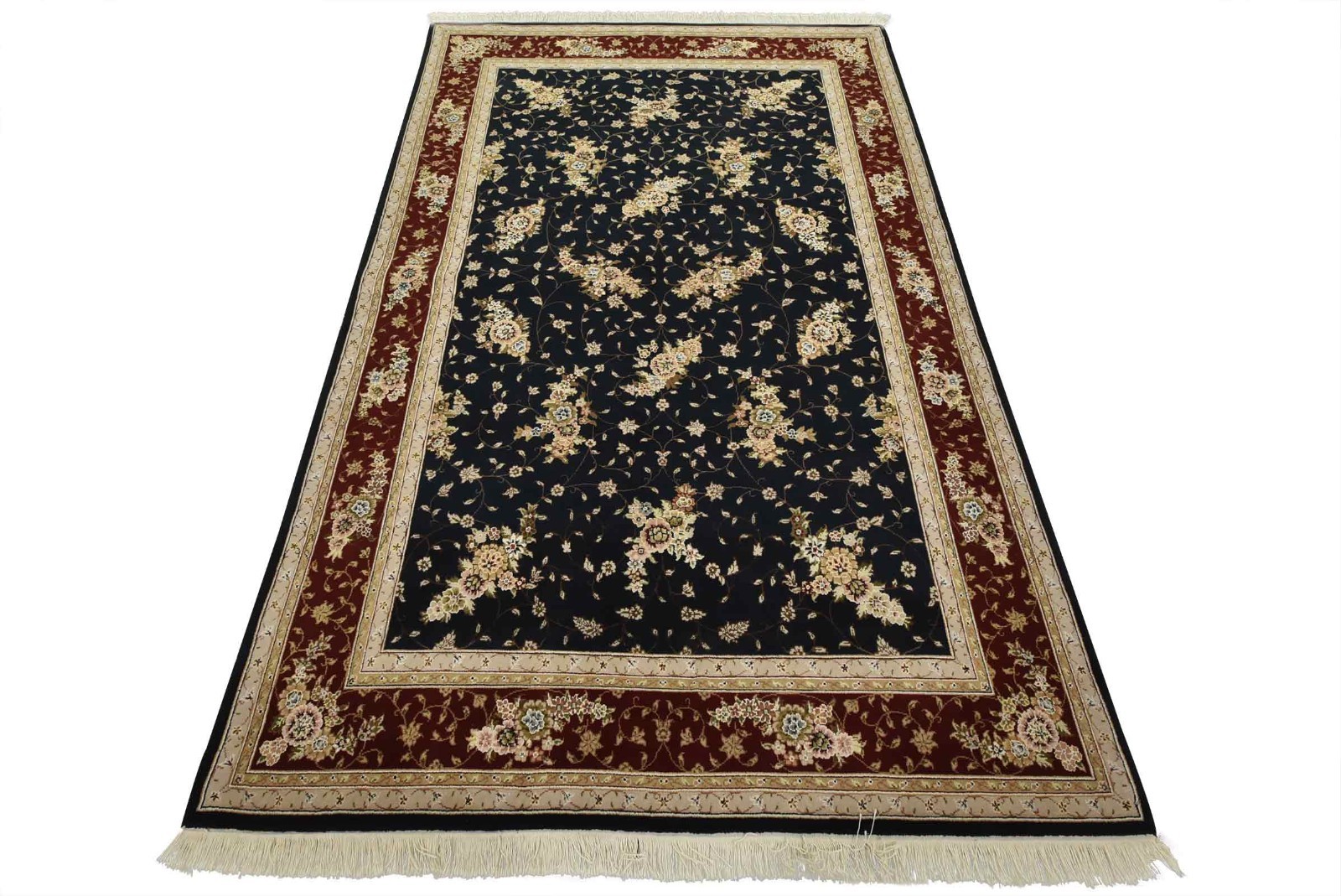 Tabrizi Rug 5’9” x 9′ Blue Wool/Silk Traditional Hand-Knotted Oriental Carpet