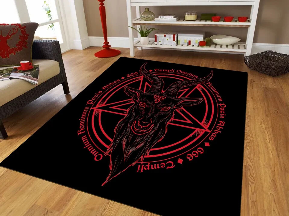 Satanic Pentagram Round Rug, Satanic Dark Skull Rug, Goatboi Rug