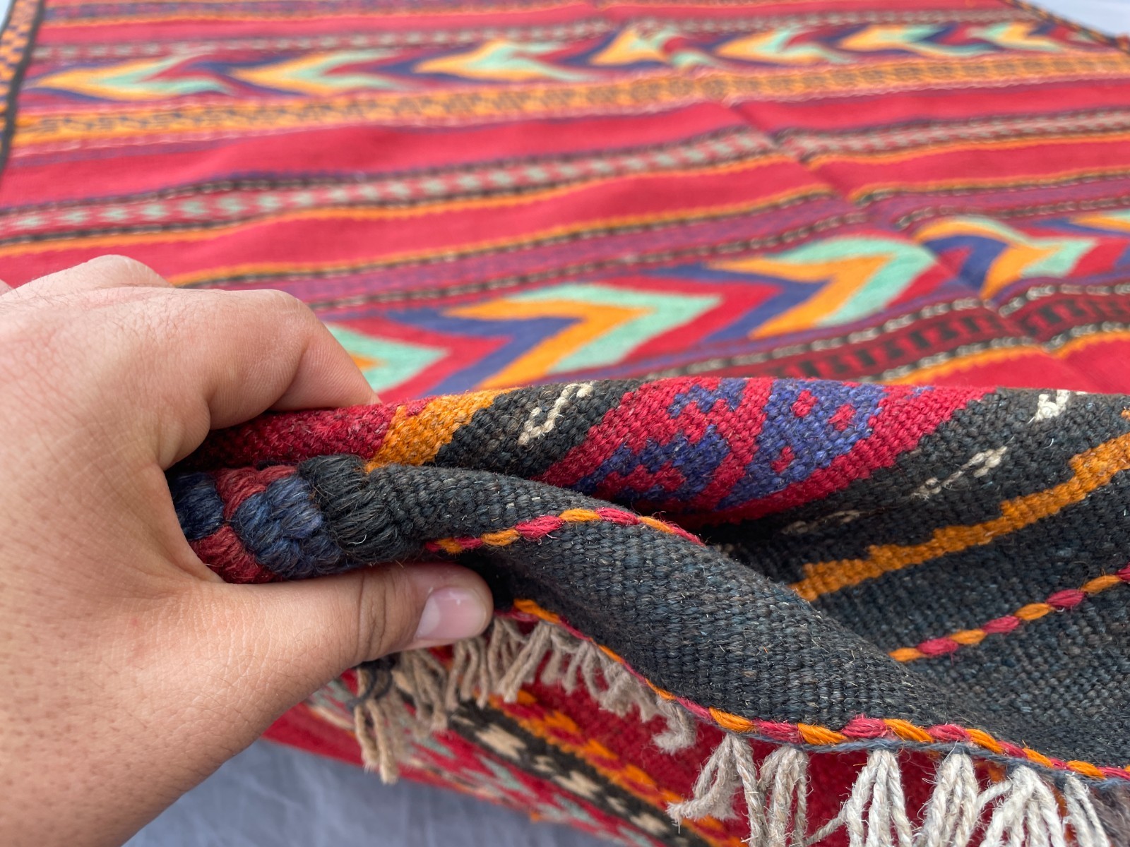 5×7 Handmade Afghan Kilim Rug Red Tribal Stripe Flatweave Carpet Colorful Boho