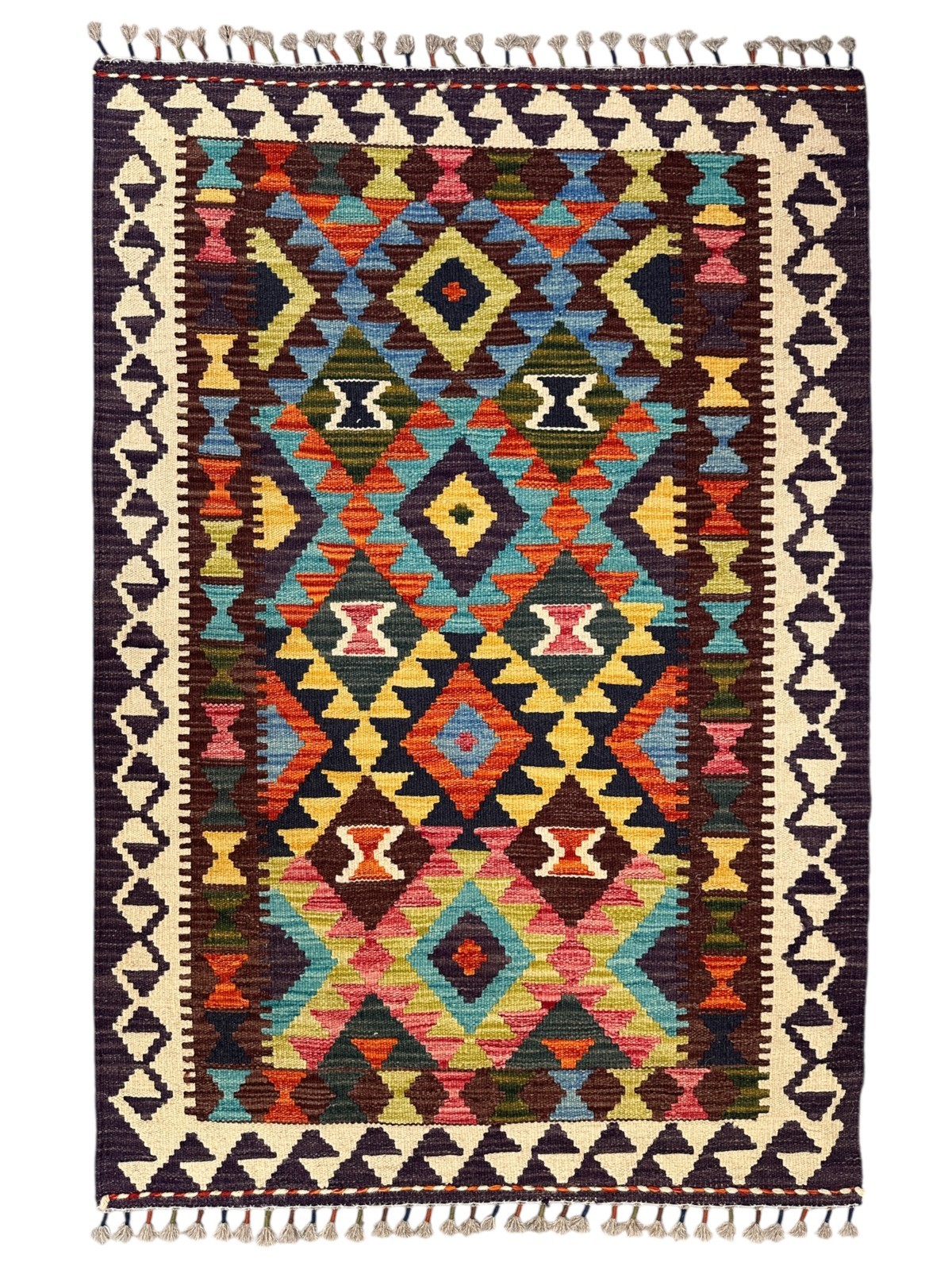 Afghani Kilim Rug – Hand-Woven Wool Tribal Flatweave – Reversible – 2’10” x 4’2